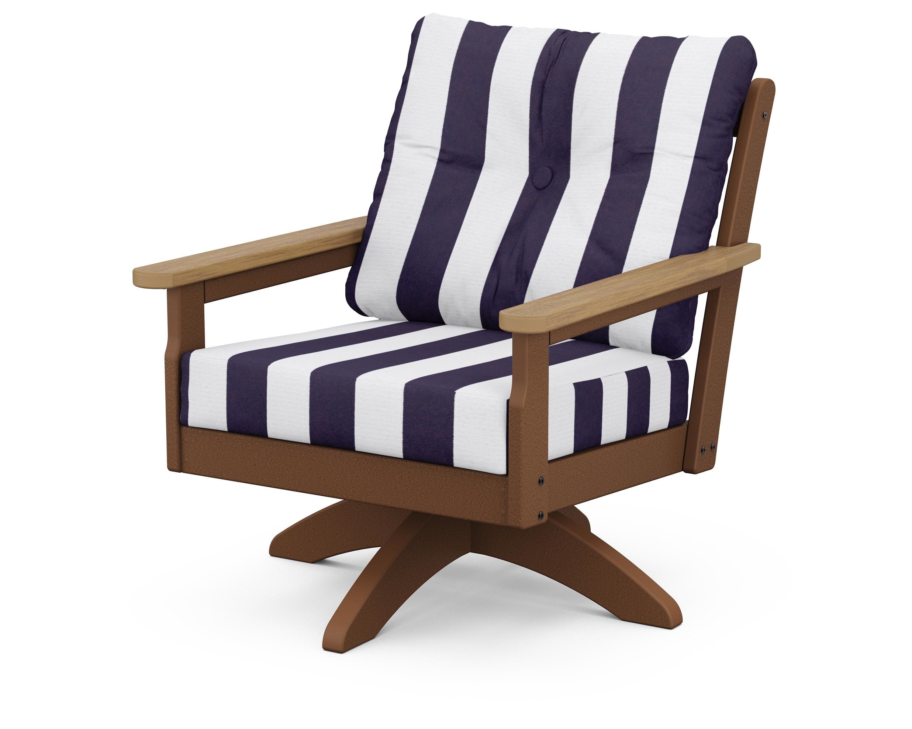 Vineyard Deep Seating Swivel Chair in Teak / Natural / Cabana Stripe Navy