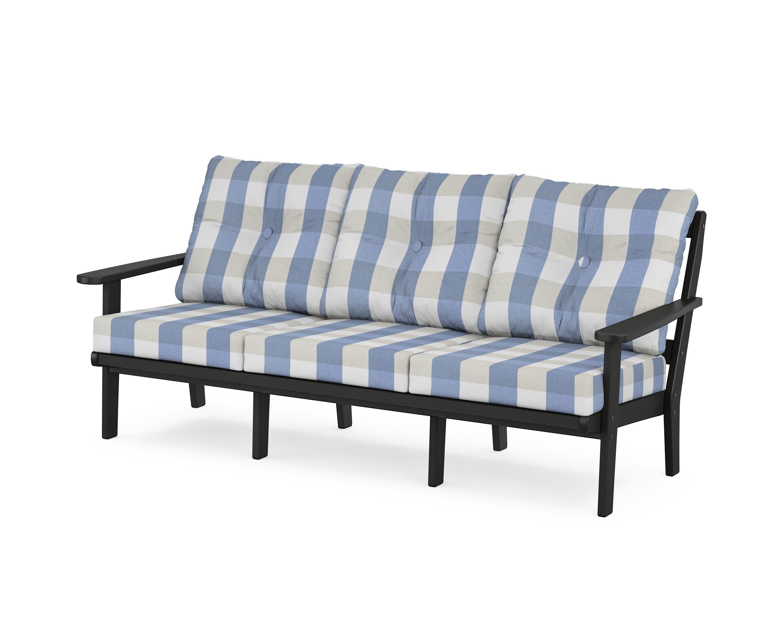 Mission Deep Seating Sofa in Black / Buffalo Plaid Sky Blue
