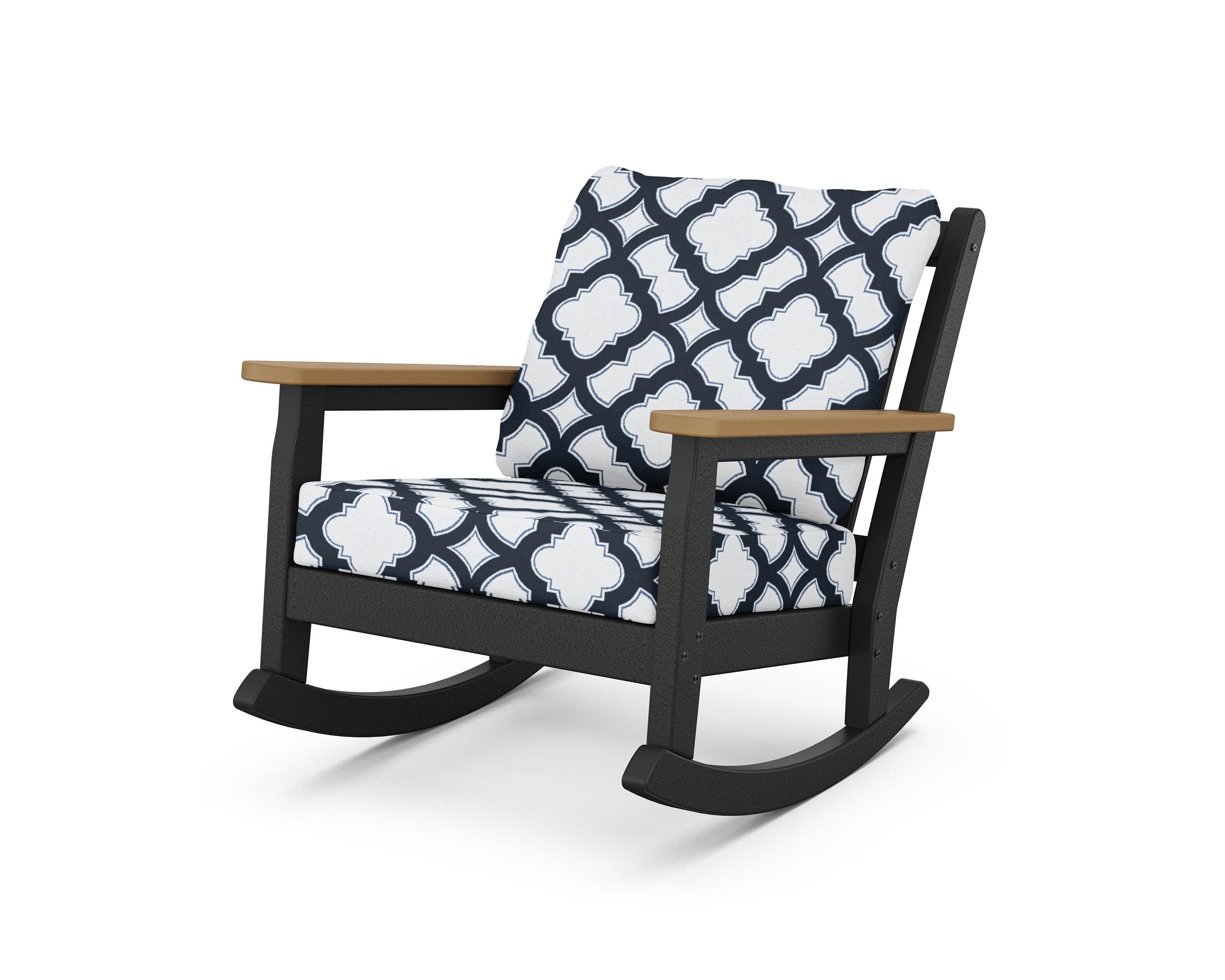 Chippendale Deep Seating Rocking Chair in Black / Natural / Trellis Marine Indigo