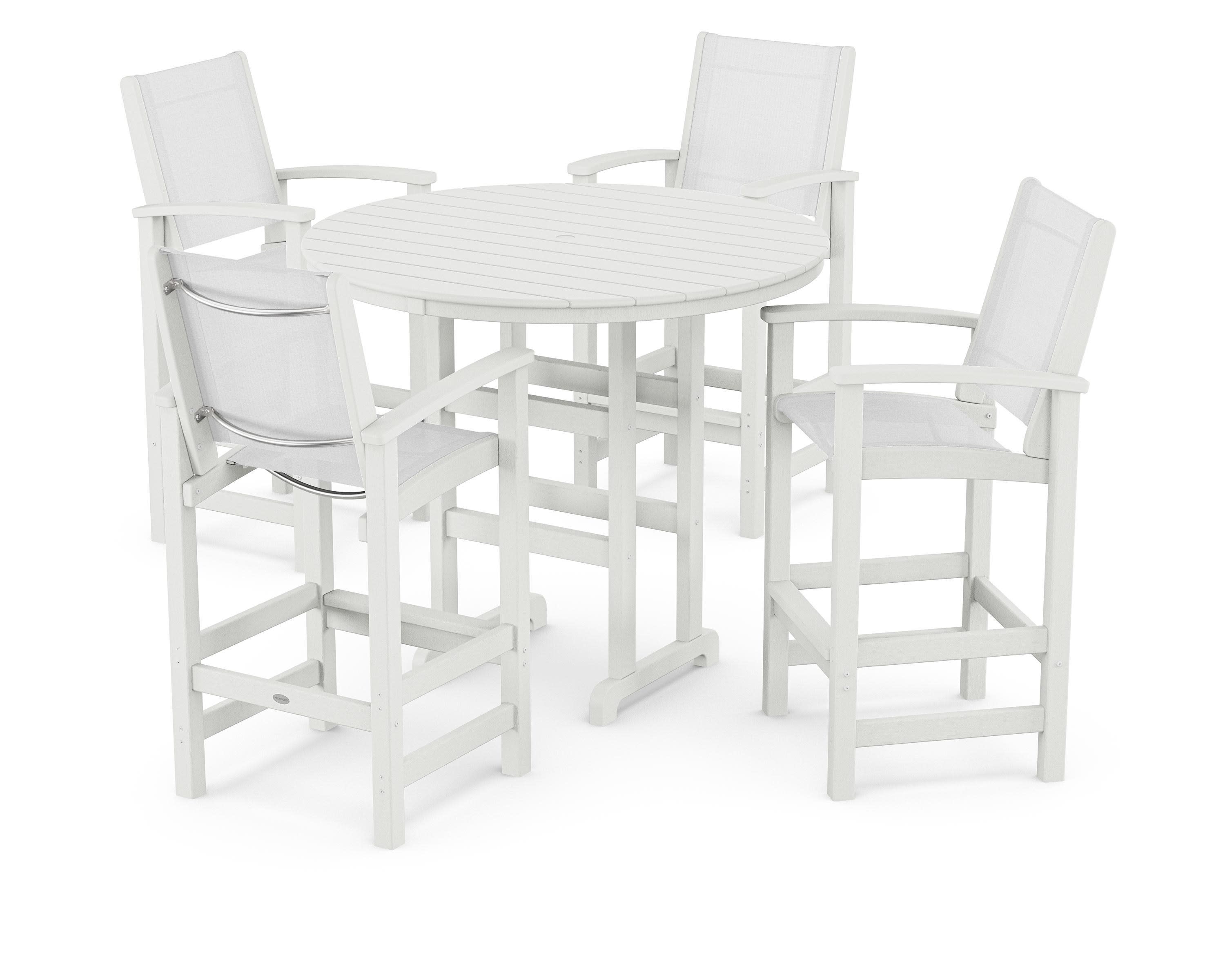 Coastal 5-Piece Nautical Trestle Bar Set in Vintage White / White Sling