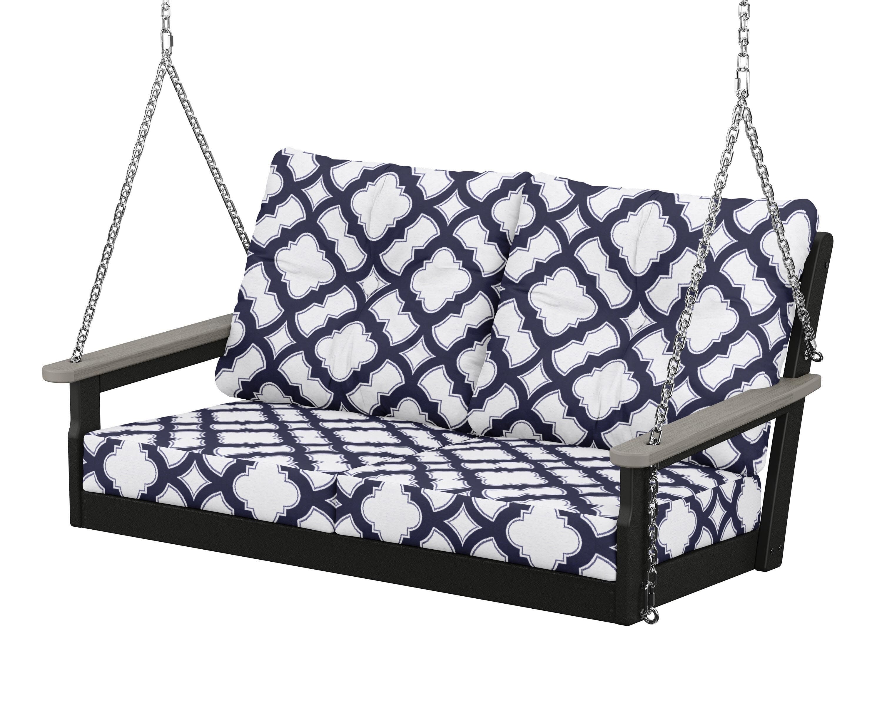Vineyard Deep Seating Swing in Black / Driftwood / Trellis Navy