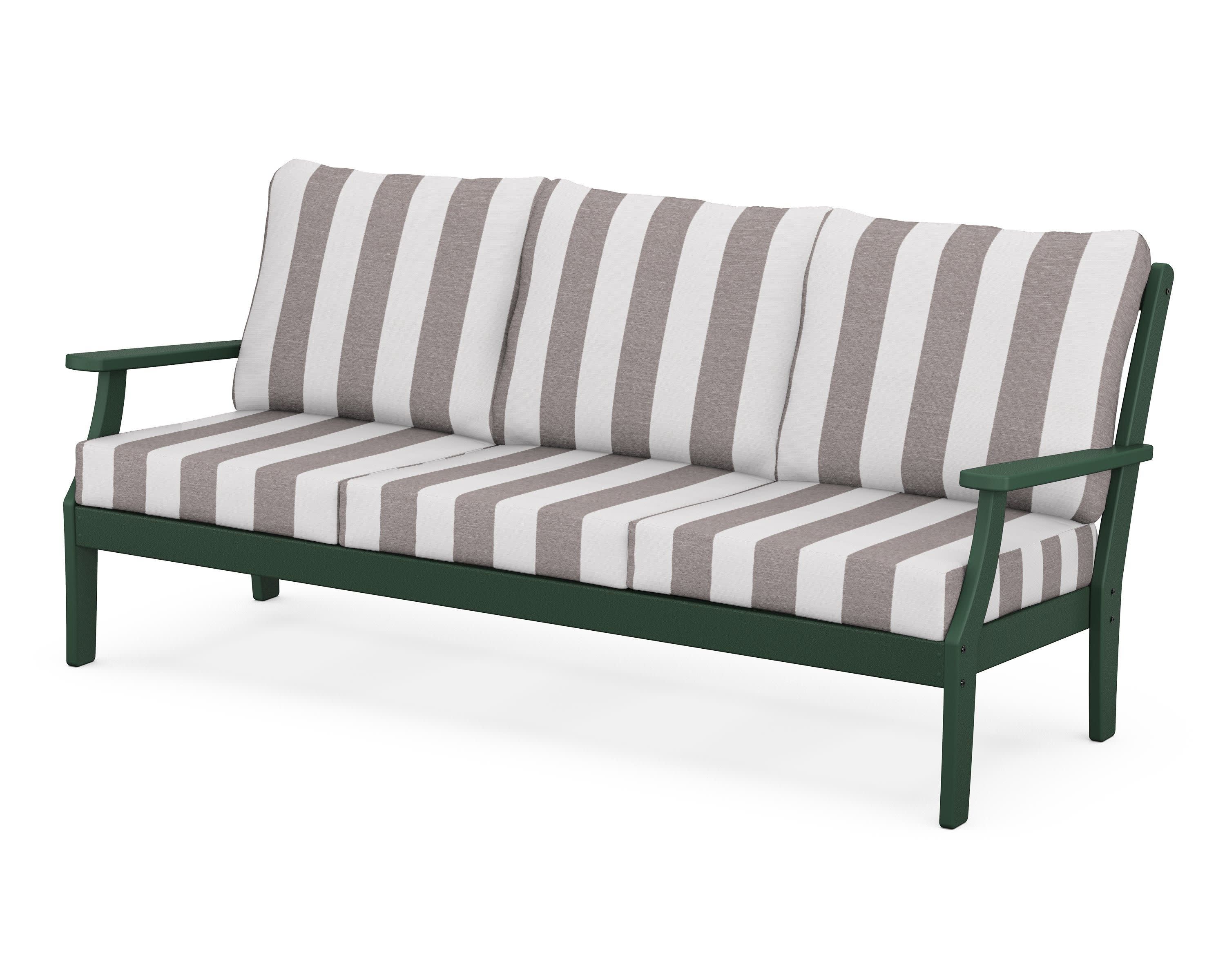 Braxton Deep Seating Sofa in Green / Cabana Stripe Grey Mist