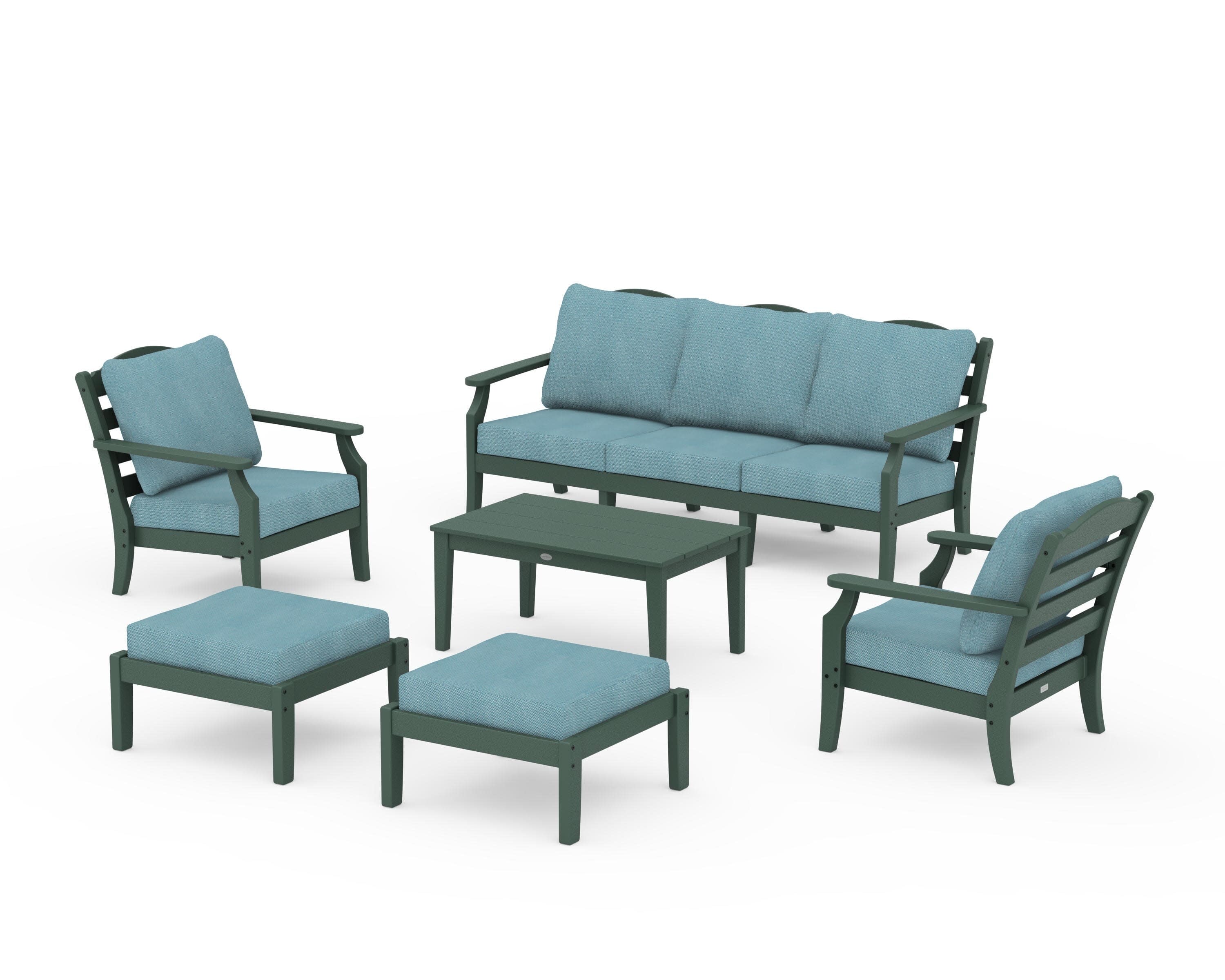 Savannah 6-Piece Lounge Sofa Set in Green / Lattice Sky Blue