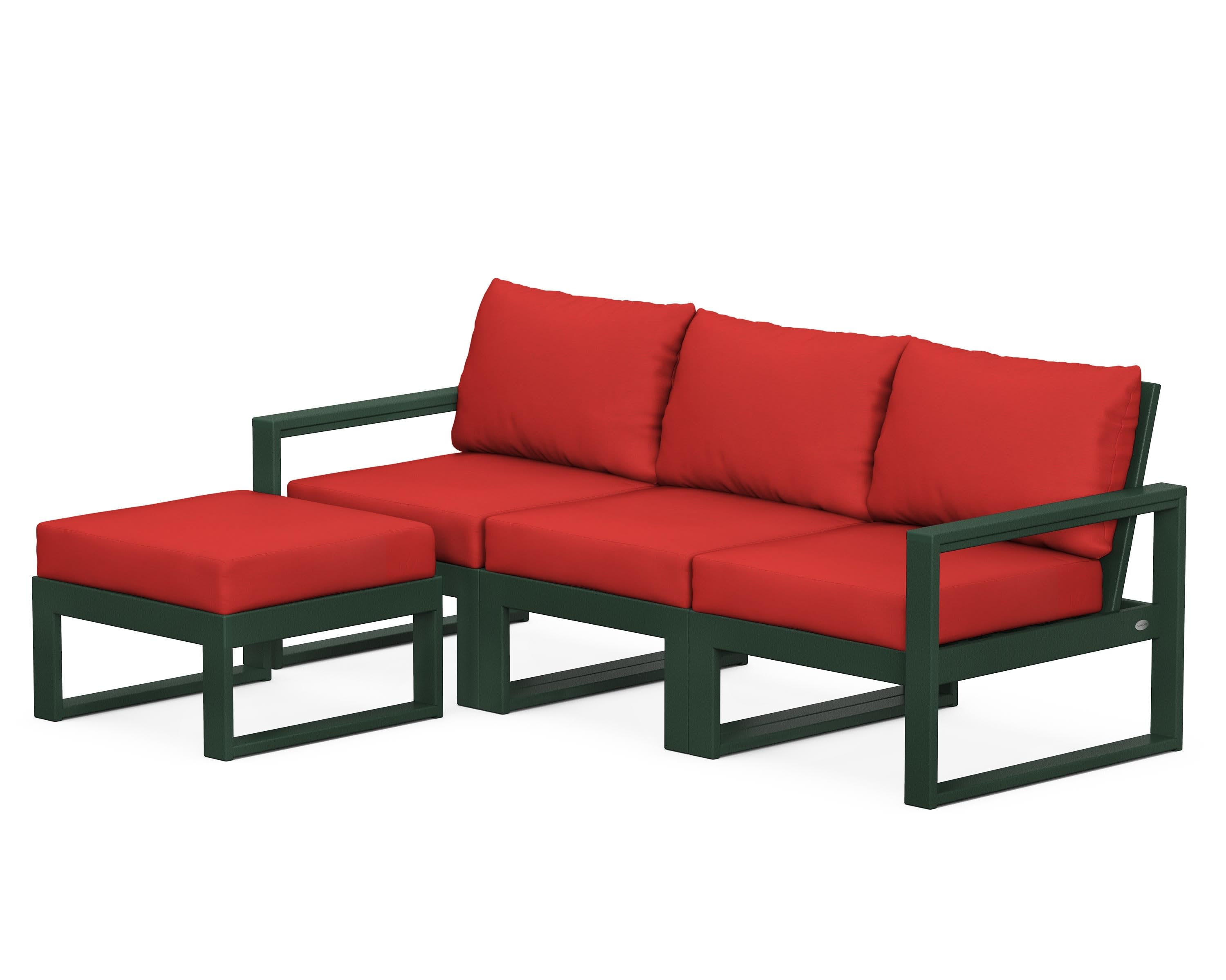 EDGE 4-Piece Modular Deep Seating Set with Ottoman in Green / Crimson Linen