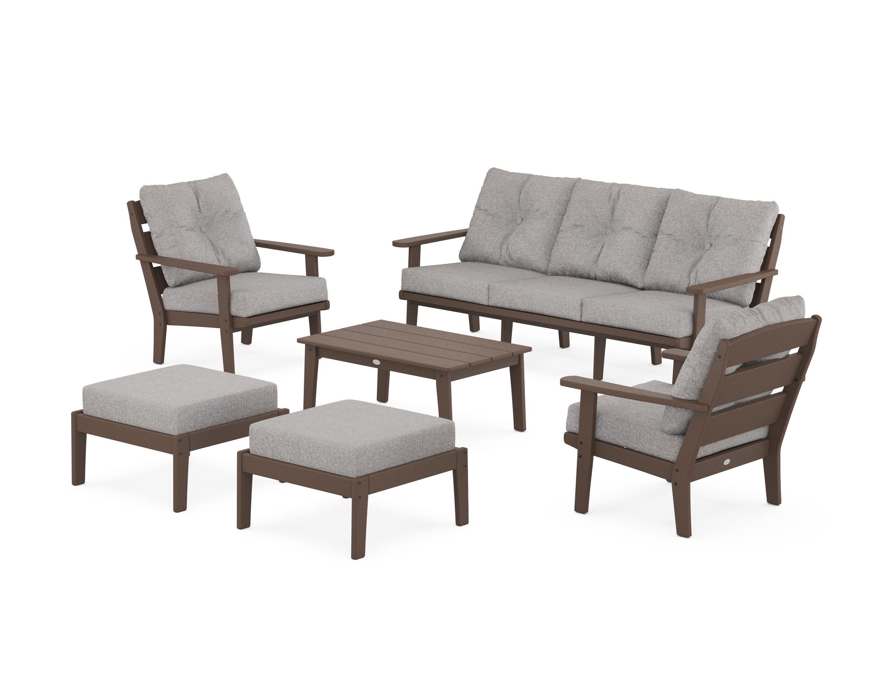 Lakeside 6-Piece Lounge Sofa Set in Mahogany / Grey Mist