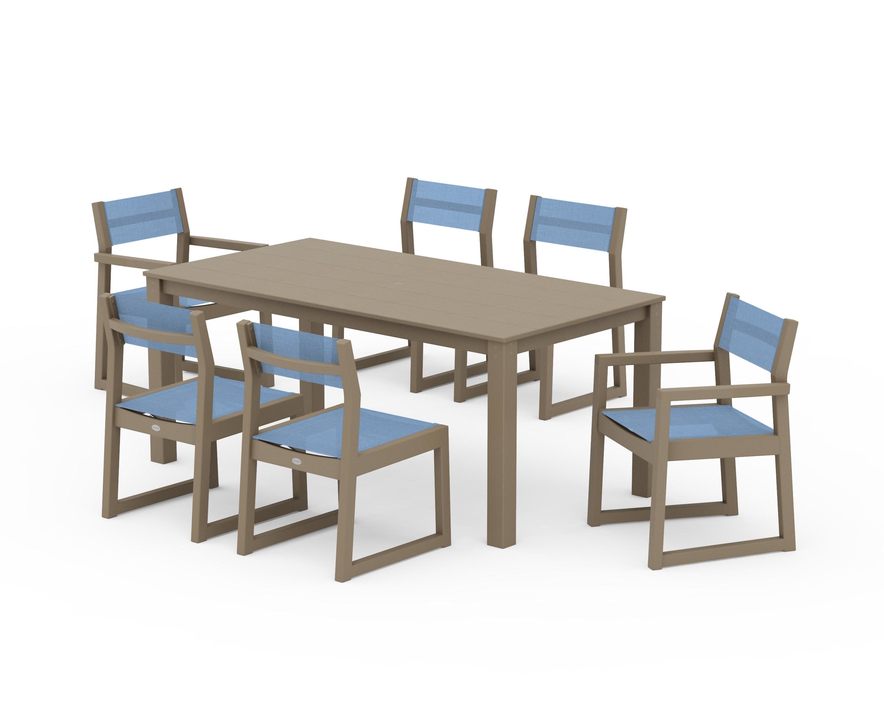 EDGE Sling 7-Piece Parsons Dining Set in Vintage Sahara / Poolside Sling