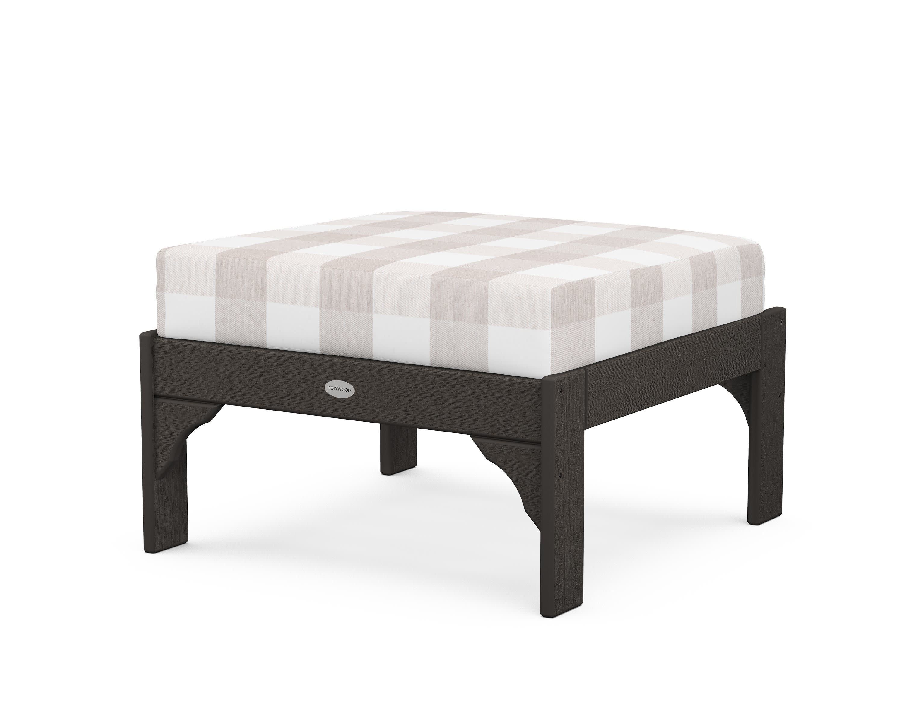 Vineyard Deep Seating Ottoman in Vintage Coffee / Buffalo Plaid Dune Burlap