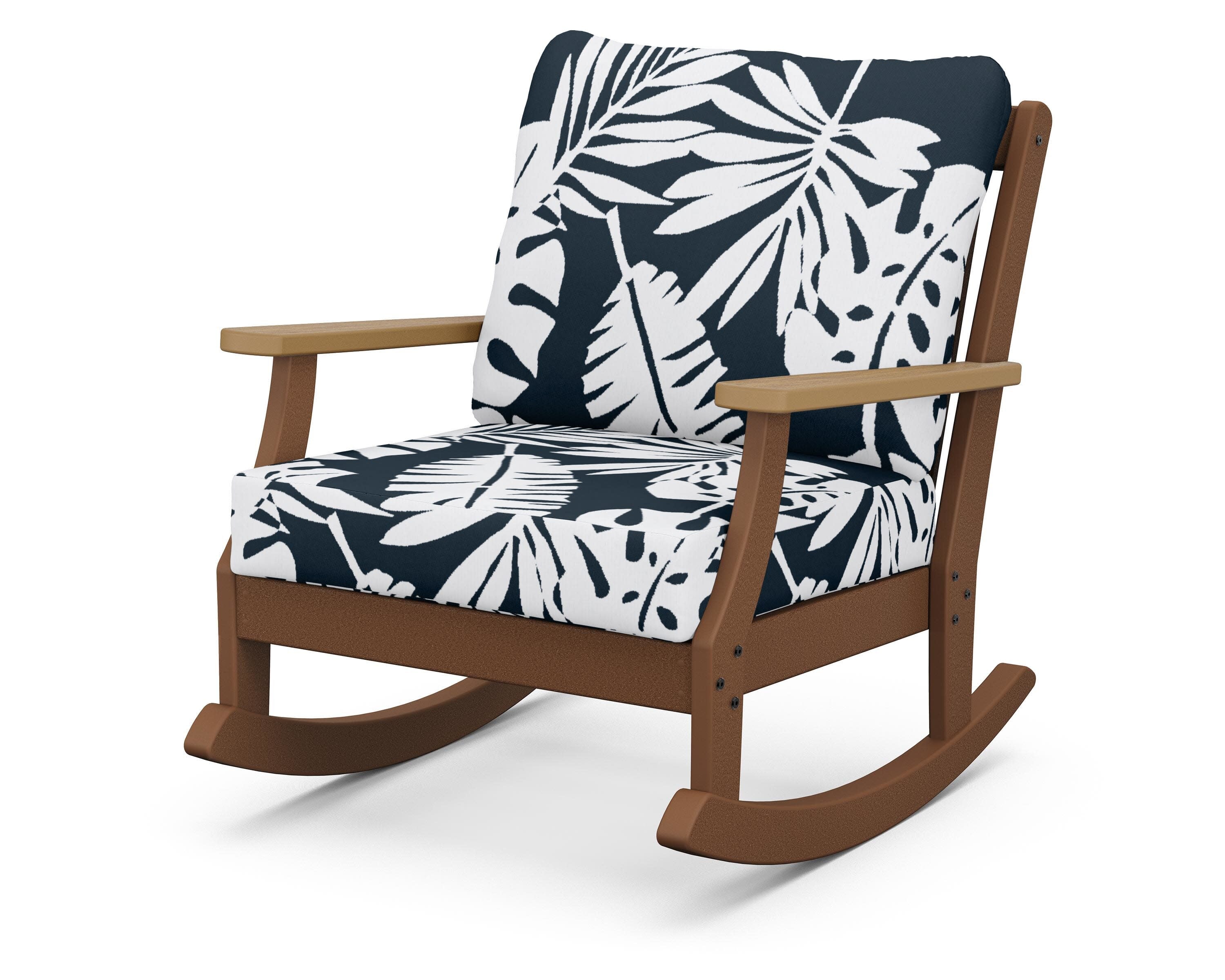 Braxton Deep Seating Rocking Chair in Teak / Natural / Leaf Marine Indigo