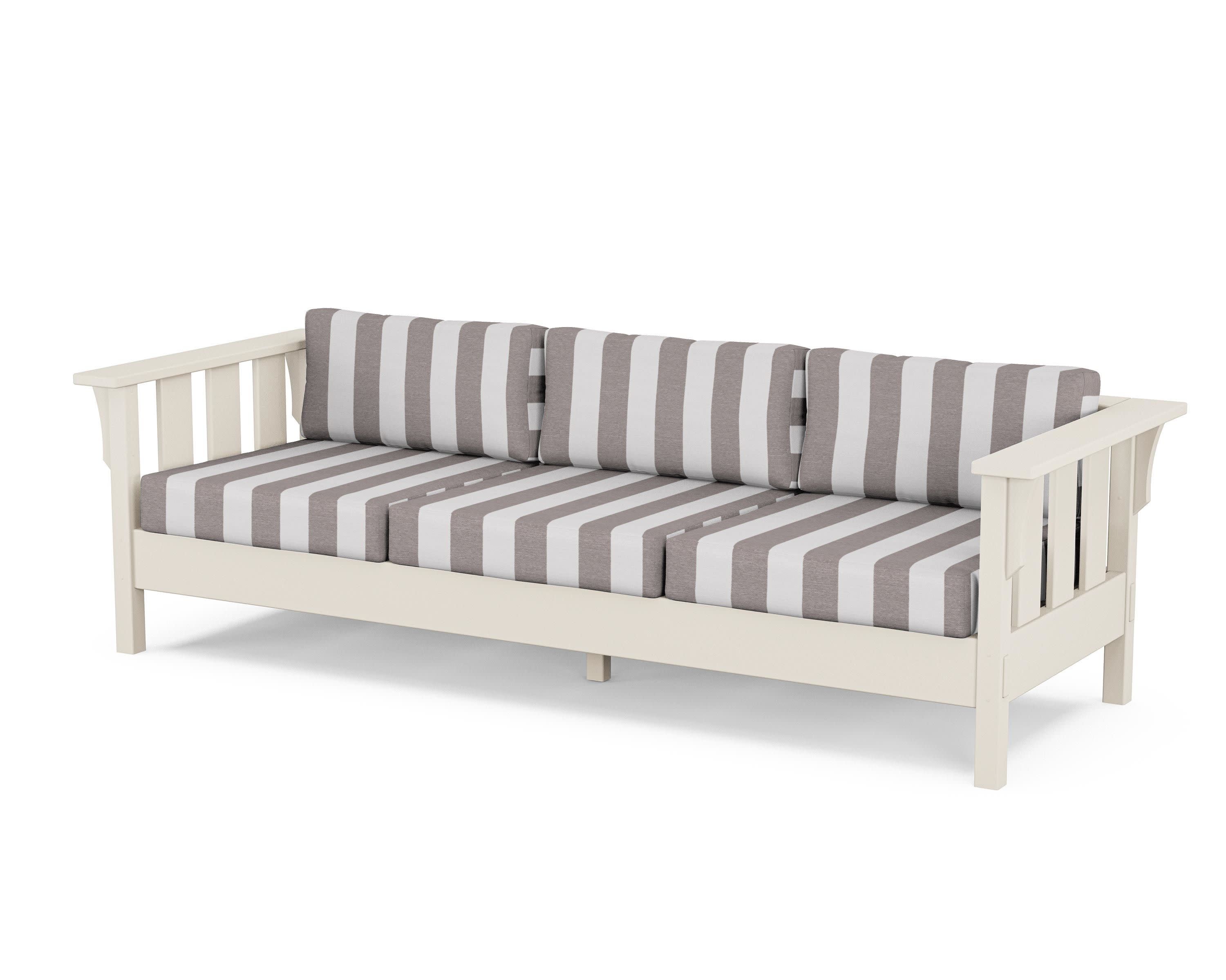 Acadia Deep Seating Sofa in Sand / Cabana Stripe Grey Mist