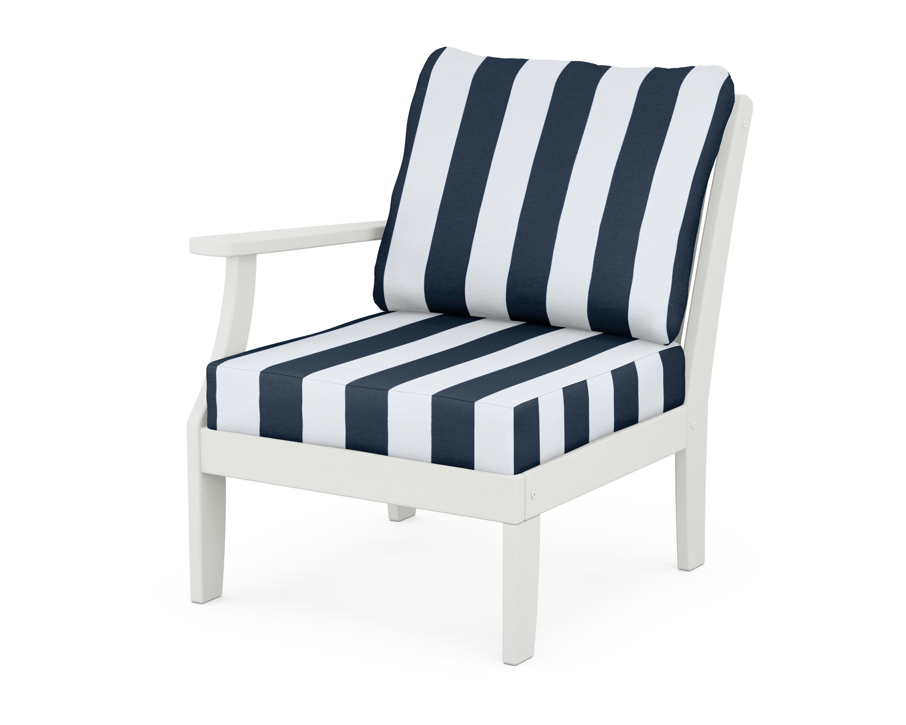 Braxton Modular Left Arm Chair in Vintage White / Cabana Stripe Marine Indigo