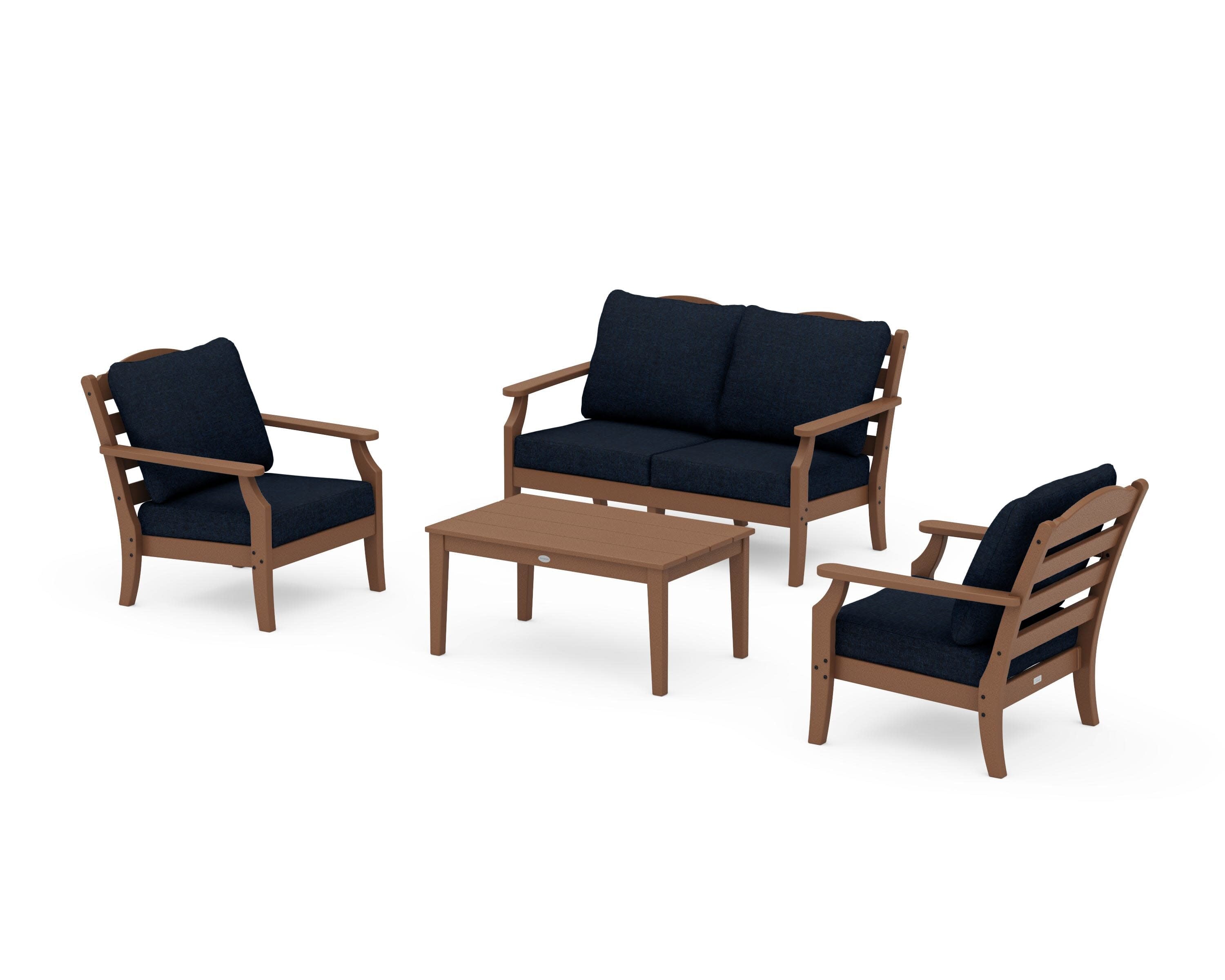 Savannah 4-Piece Deep Seating Set with Loveseat in Teak / Marine Indigo