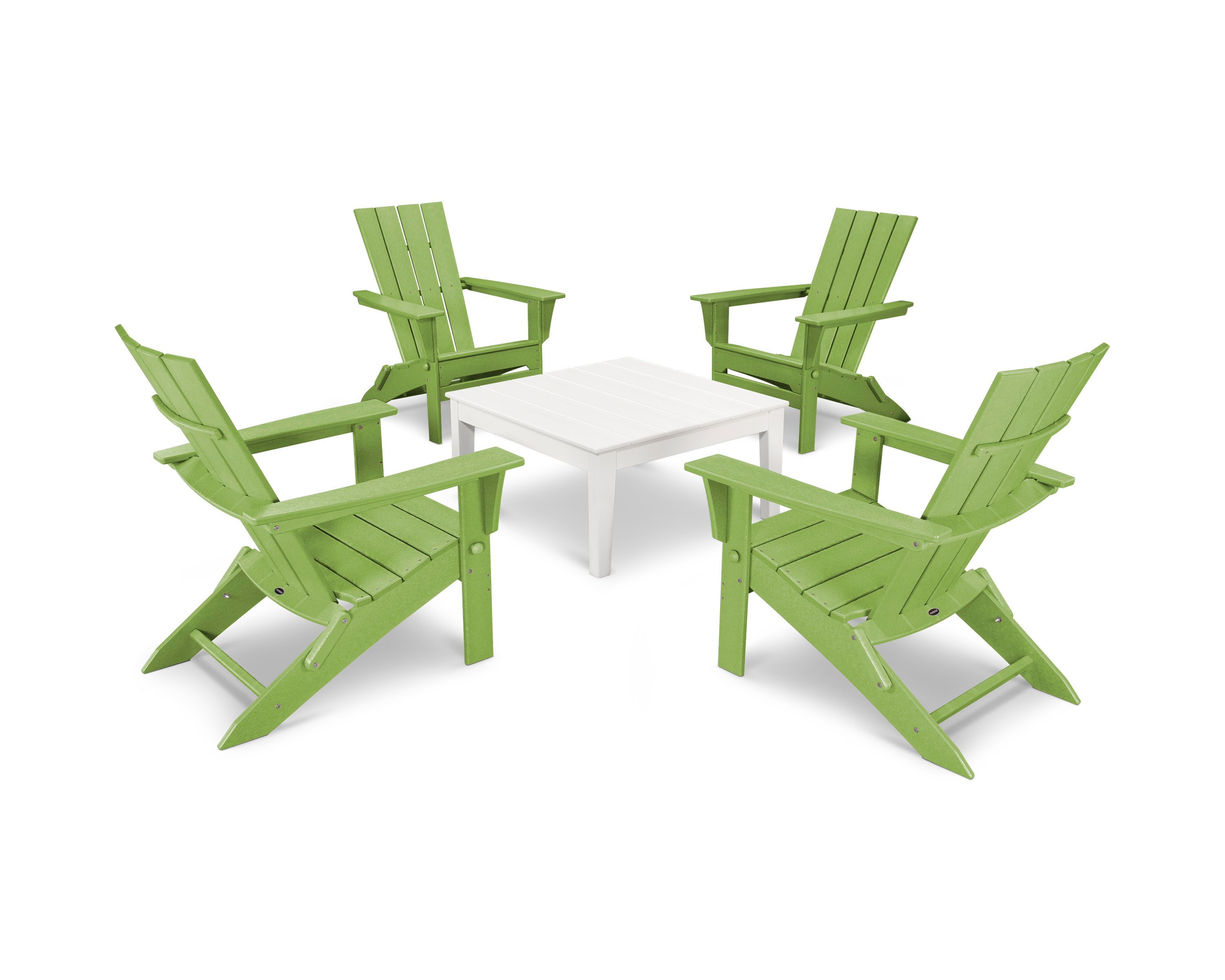 Quattro Folding Chair 5-Piece Conversation Set in Lime / White