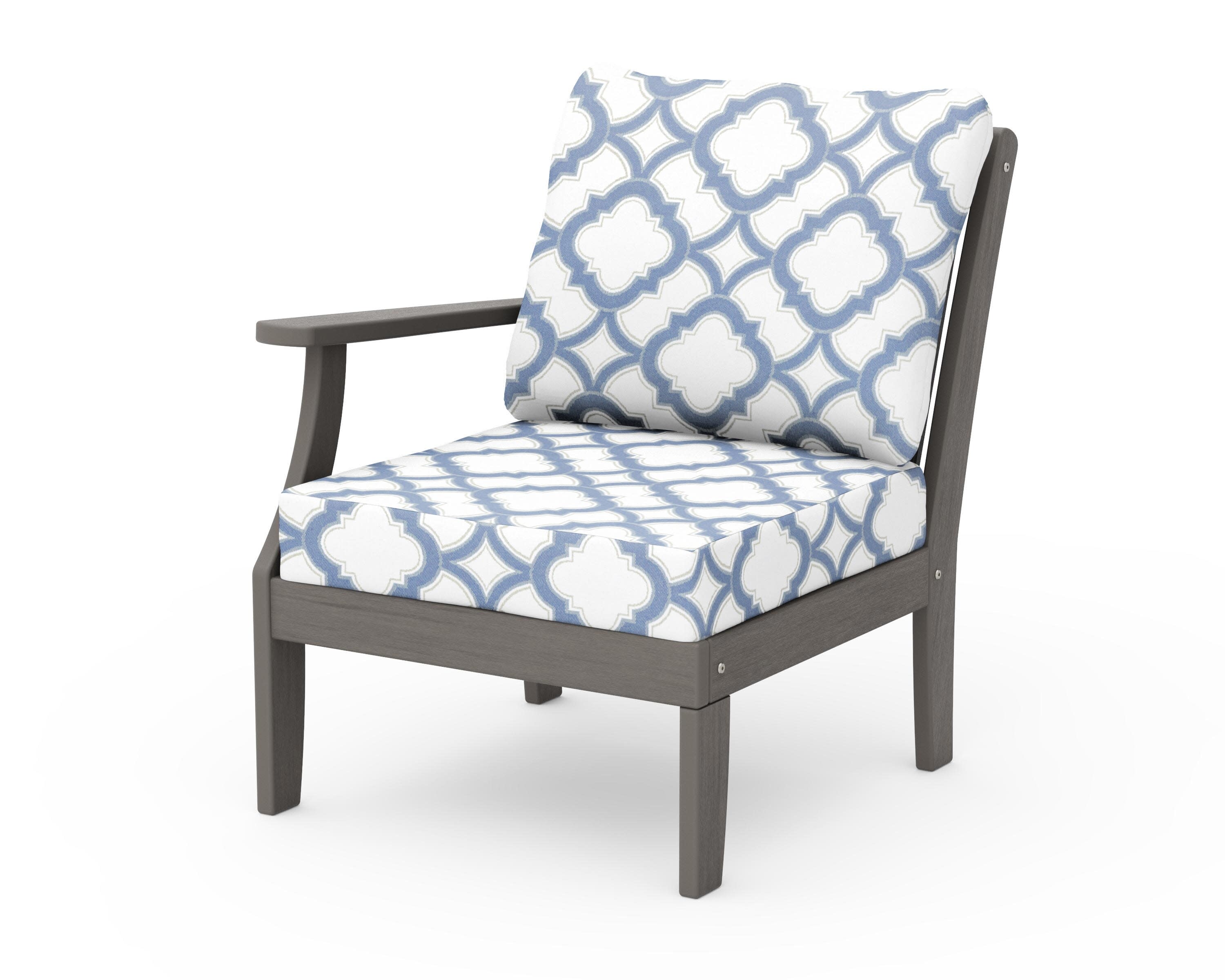 Braxton Modular Left Arm Chair in Driftwood / Trellis Sky Blue
