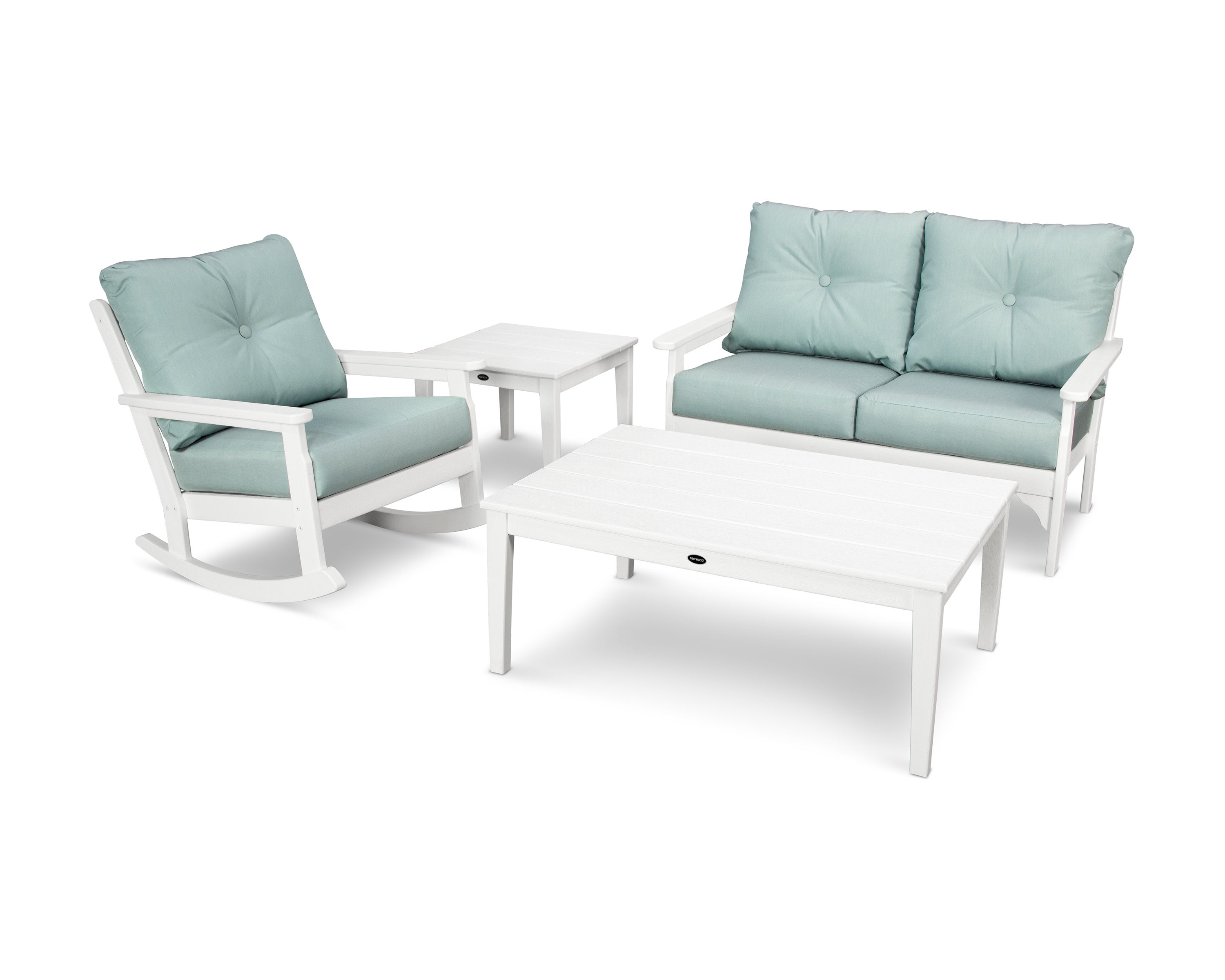 Vineyard 4-Piece Deep Seating Rocker Set in Vintage White / Spa