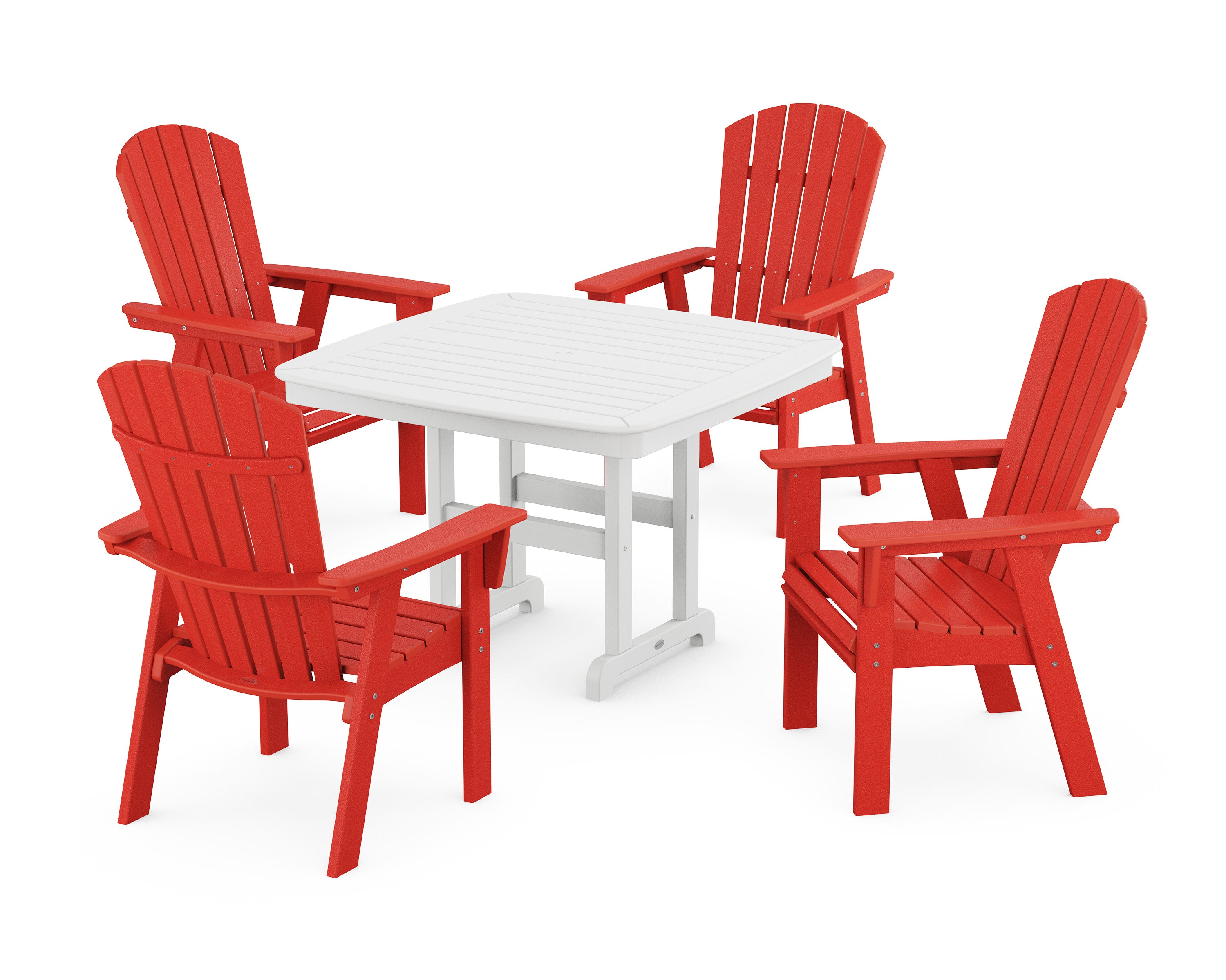 Nautical Curveback Adirondack 5-Piece Dining Set in Sunset Red / White