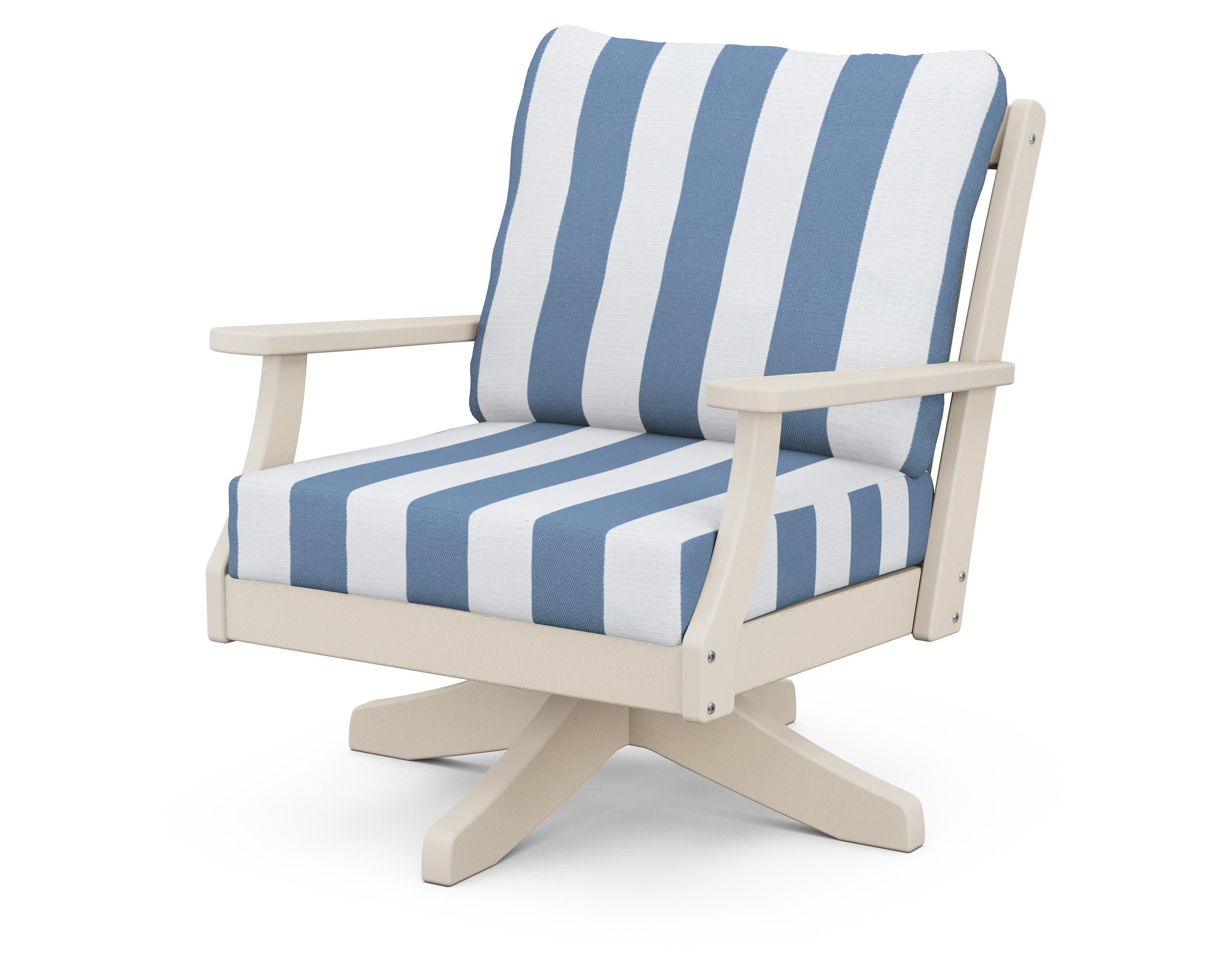 Braxton Deep Seating Swivel Chair in Sand / Cabana Stripe Sky Blue