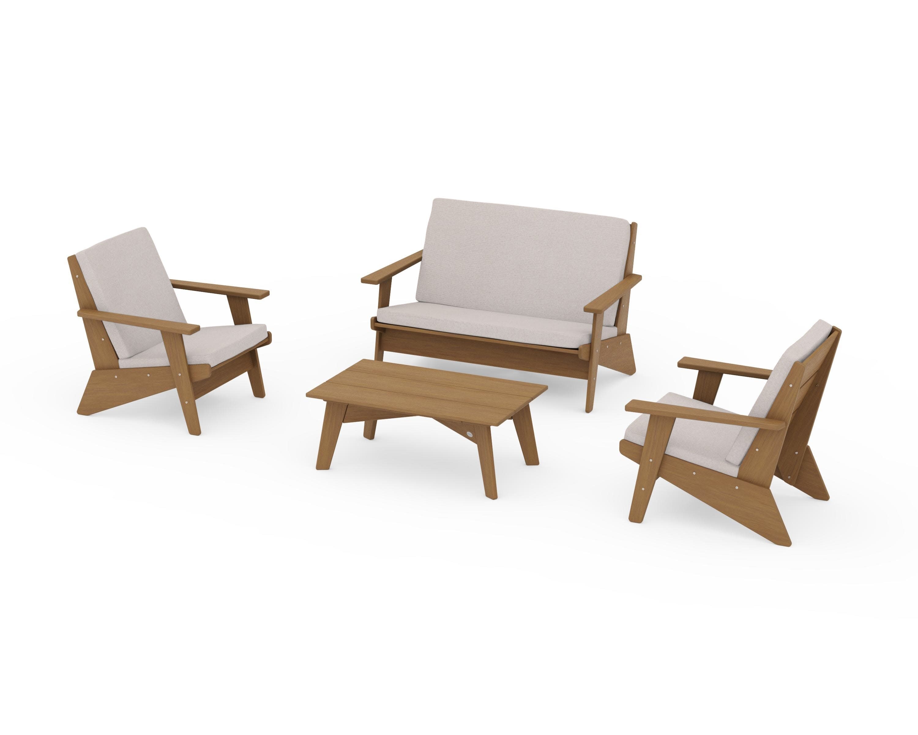 Riviera Modern Lounge 4-Piece Set in Natural / Dune Burlap