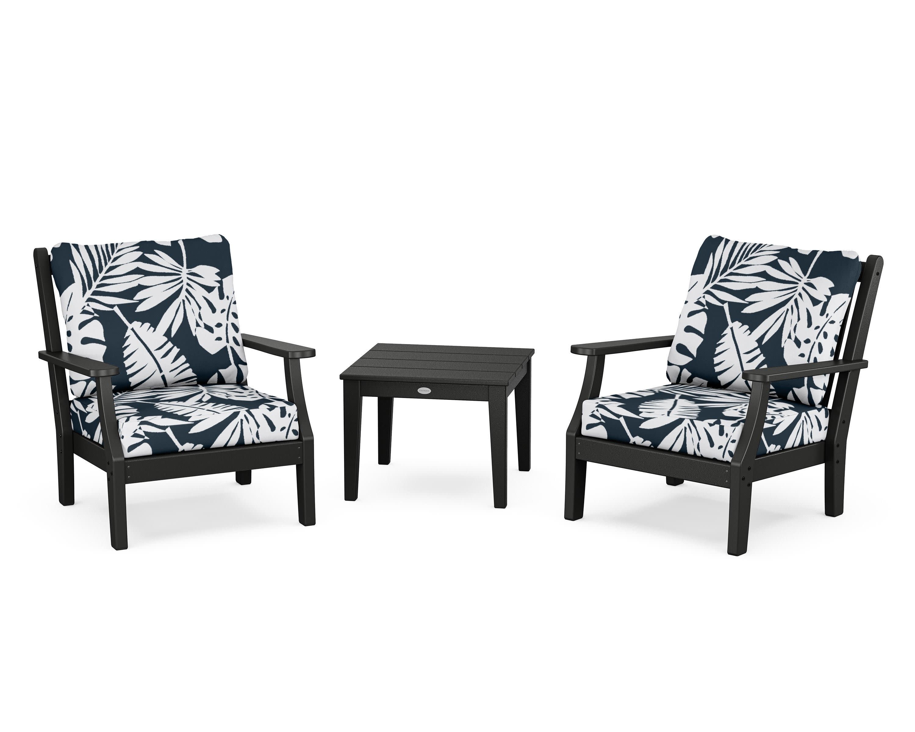 Wovendale 3-Piece Deep Seating Set in Black / Leaf Marine Indigo