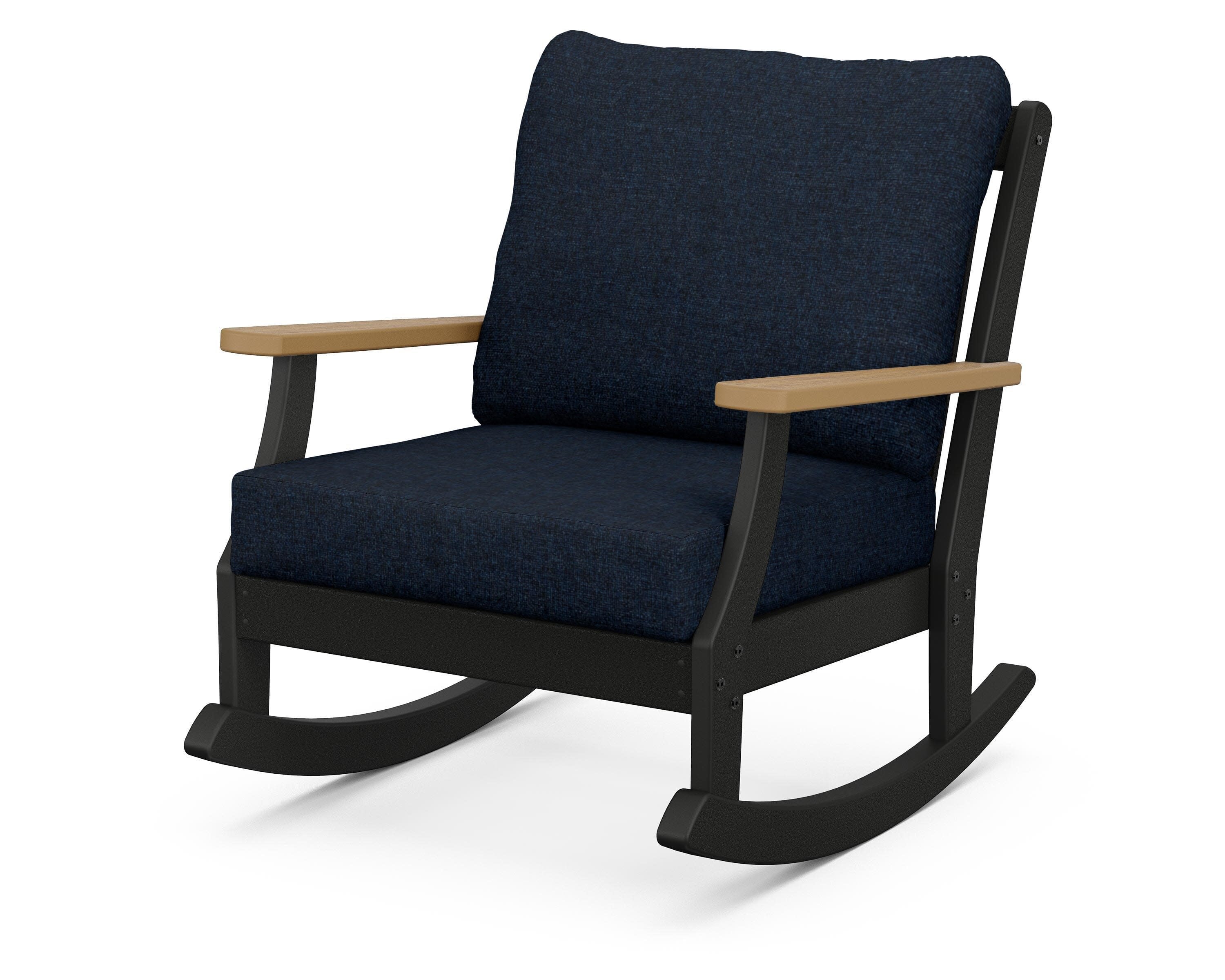 Braxton Deep Seating Rocking Chair in Black / Natural / Marine Indigo