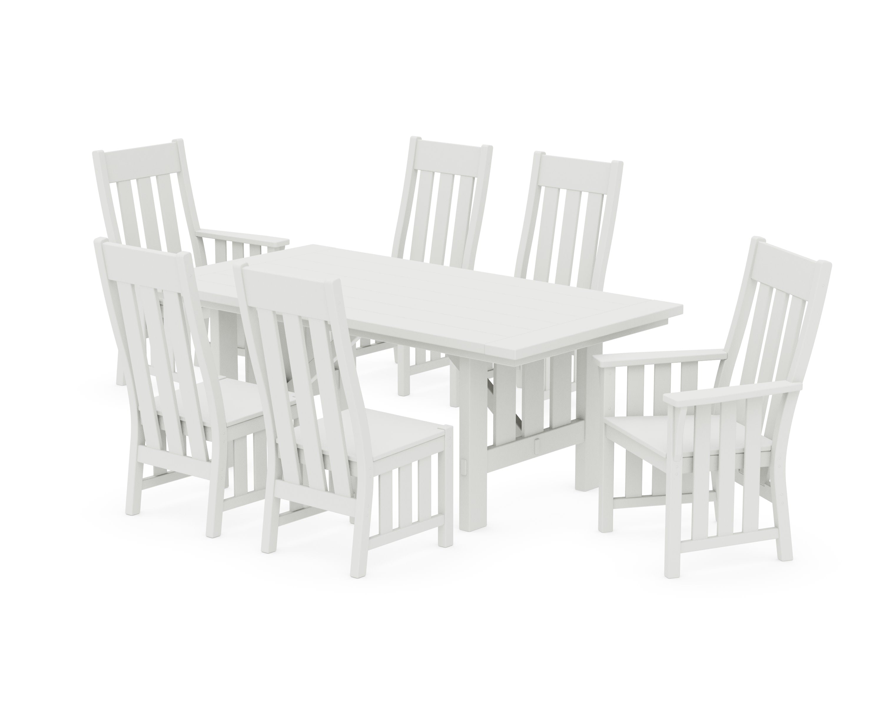 Acadia 7-Piece Farmhouse Dining Set with Trestle Legs in Vintage White