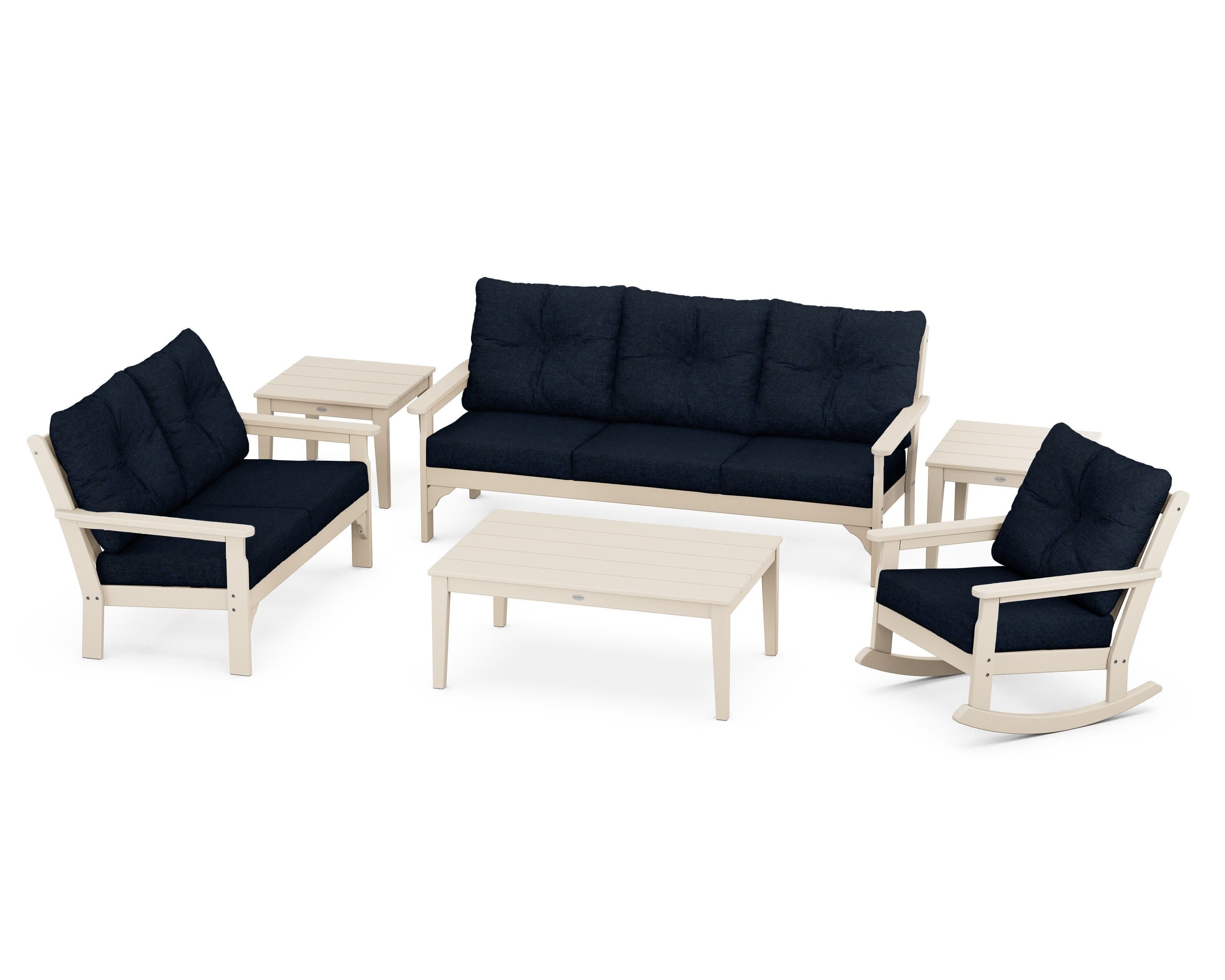 Vineyard 6-Piece Deep Seating Set in Sand / Marine Indigo