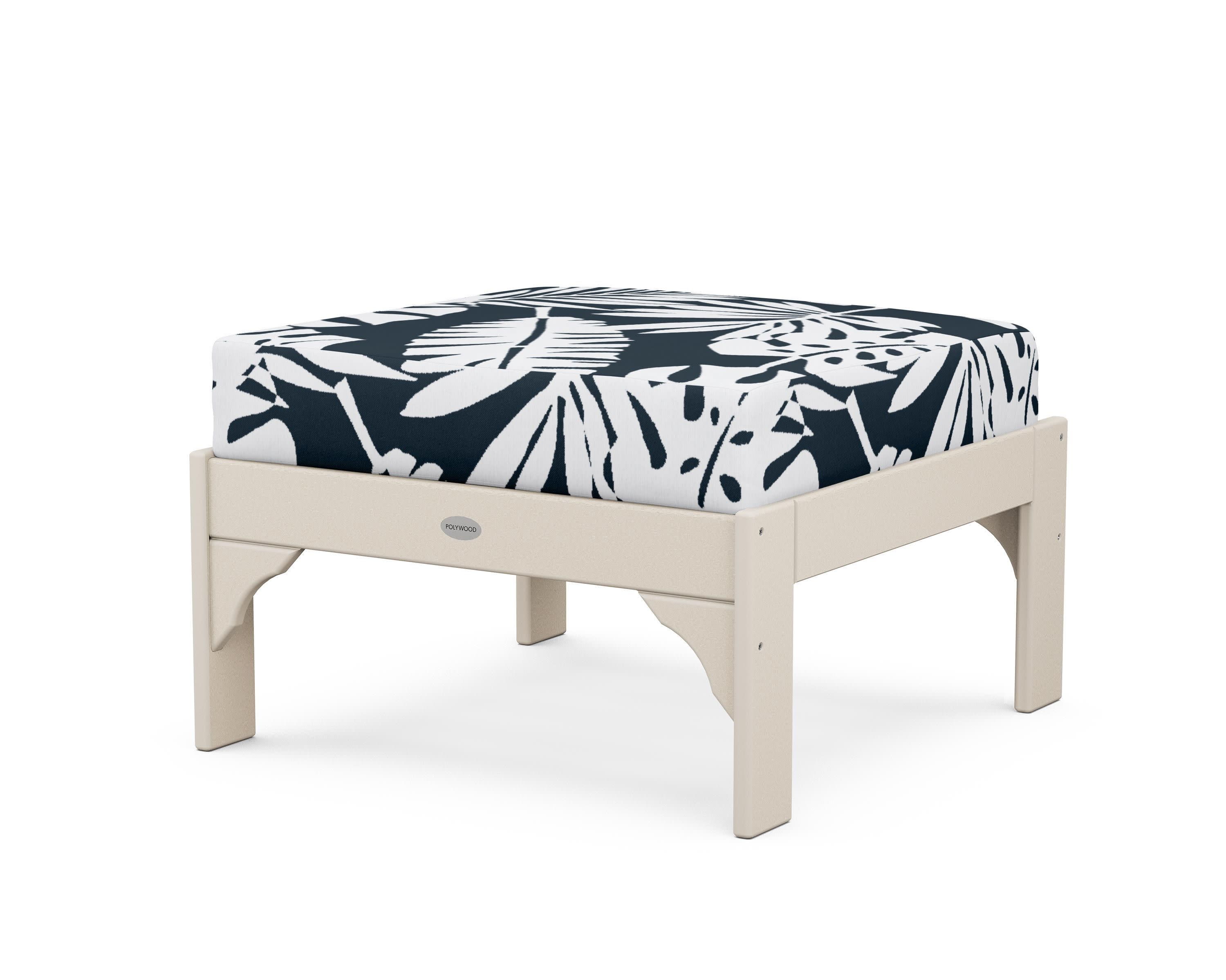 Vineyard Deep Seating Ottoman in Sand / Leaf Marine Indigo