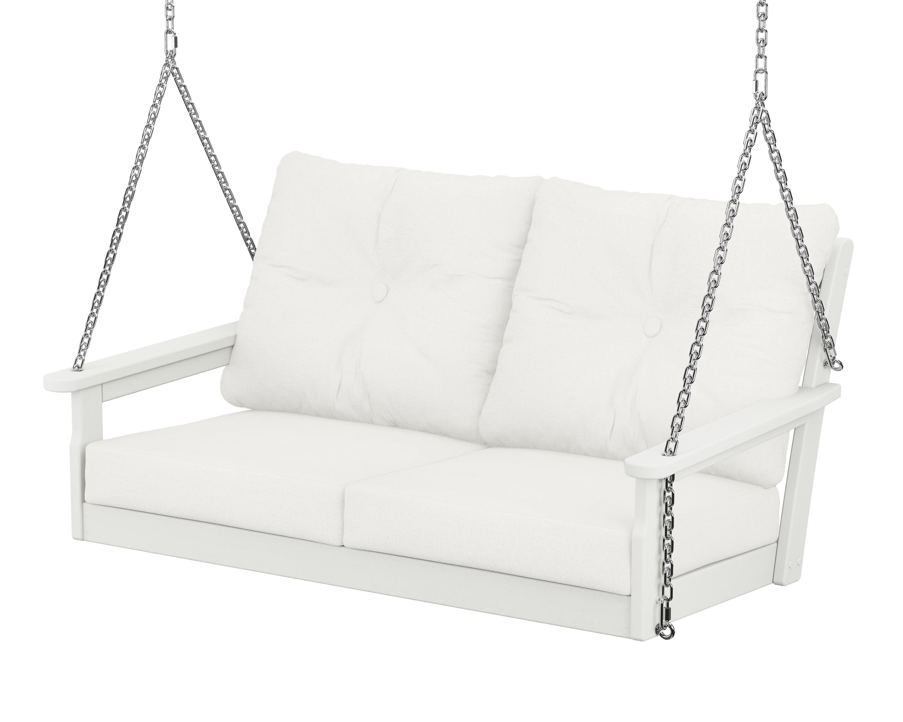 Vineyard Deep Seating Swing in Vintage White / Natural Linen