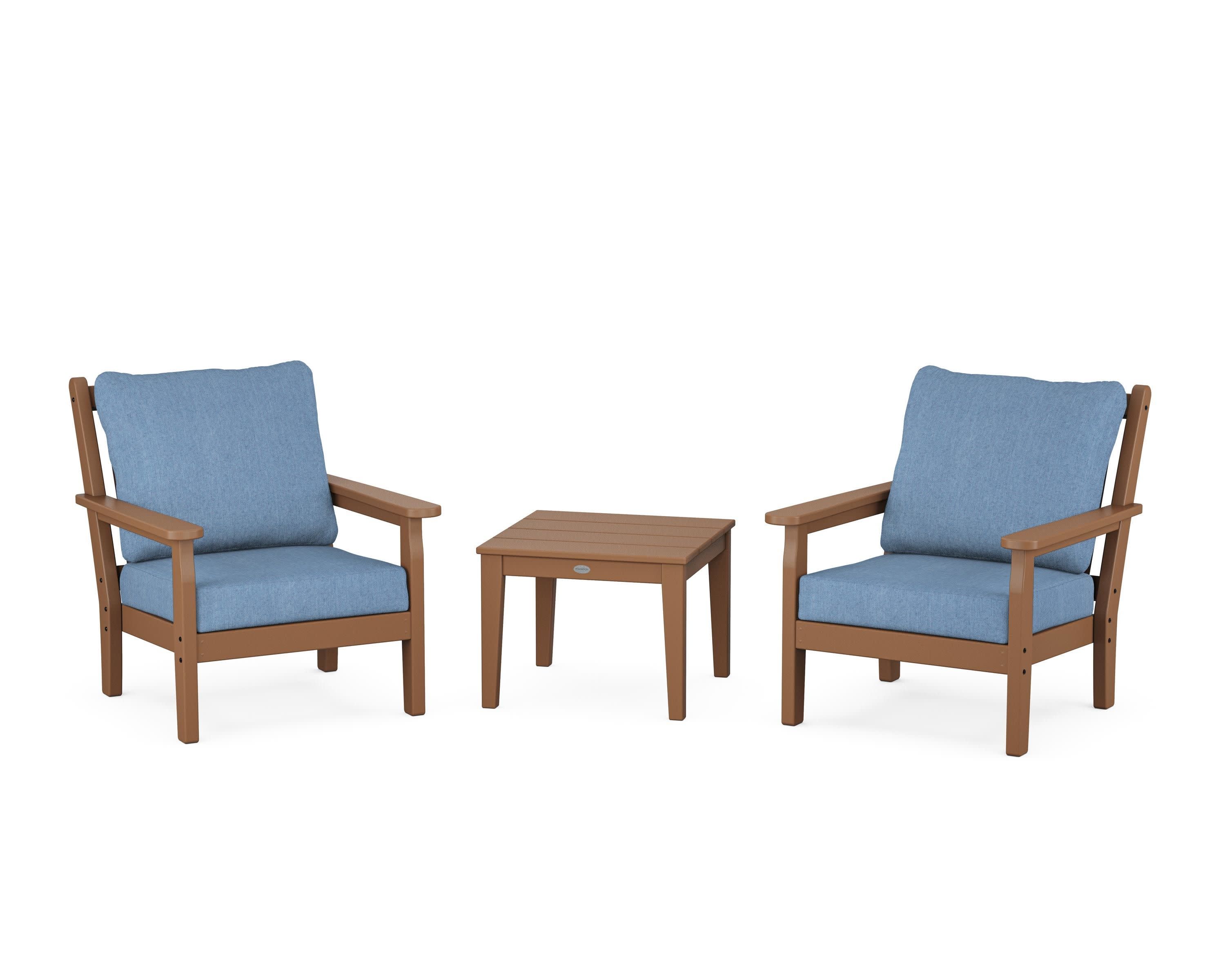Chippendale 3-Piece Deep Seating Set in Teak / Sky Blue