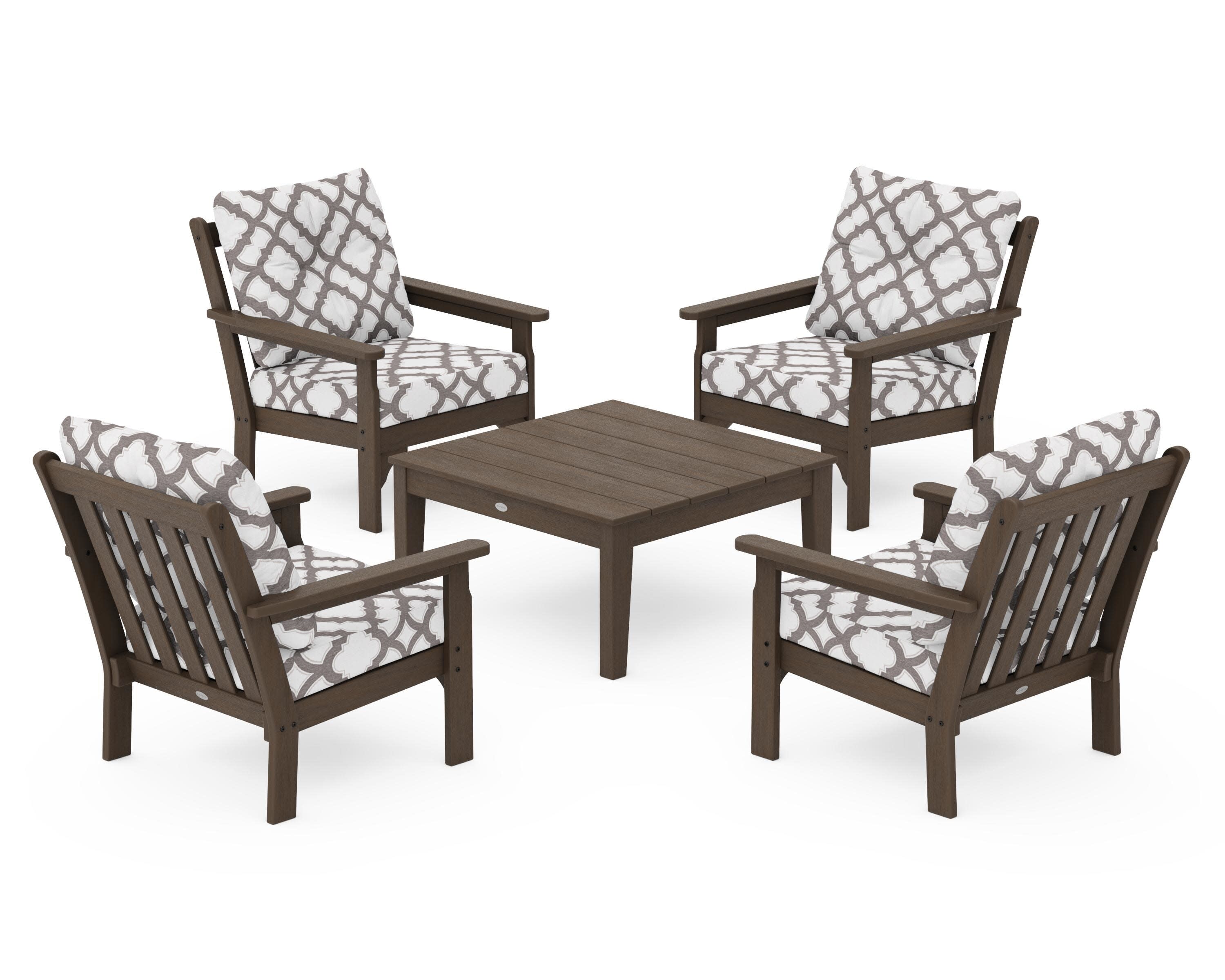 Vineyard 5-Piece Deep Seating Conversation Set in Kona / Trellis Grey Mist