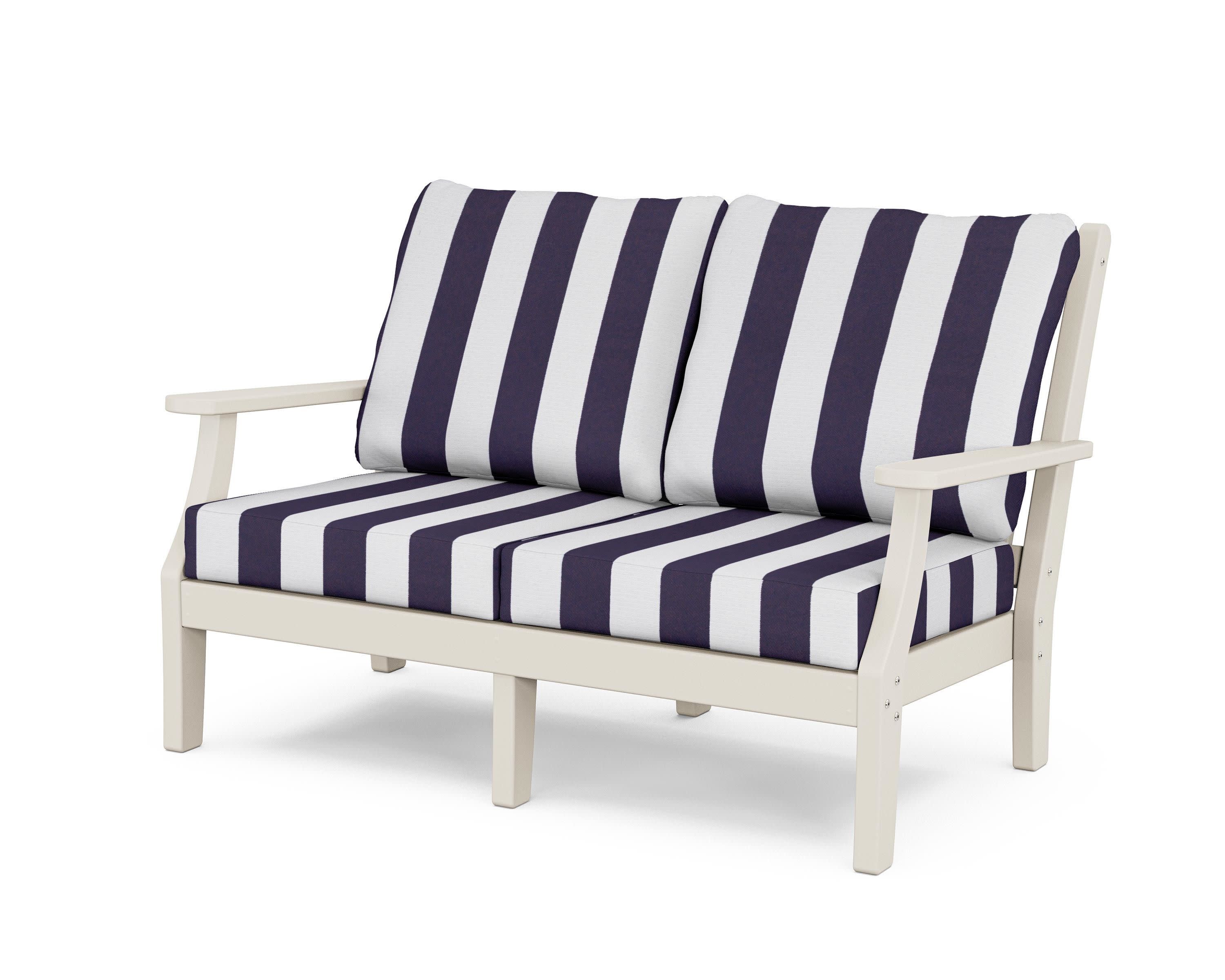 Wovendale Deep Seating Loveseat in Sand / Cabana Stripe Navy