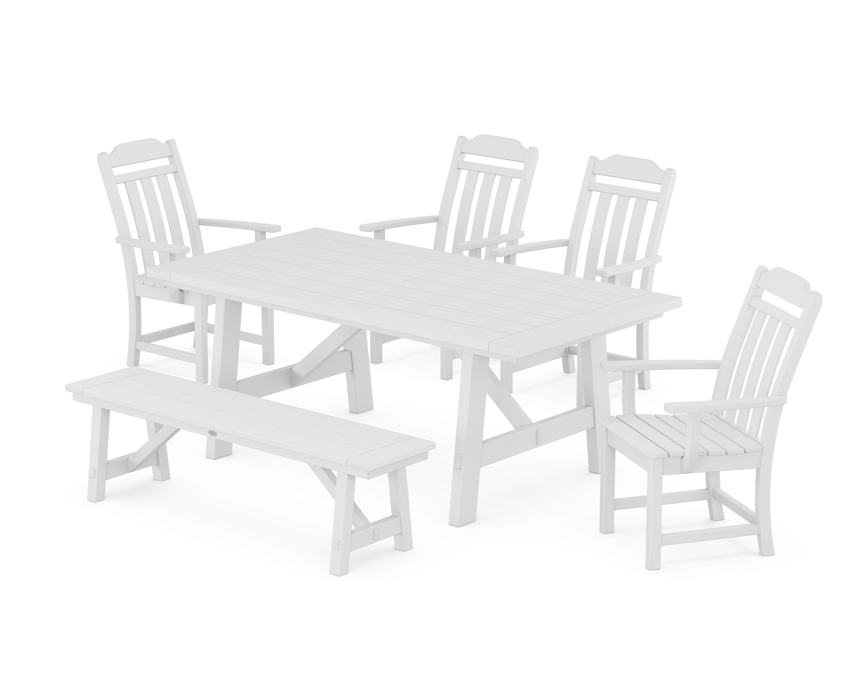 Cottage 6-Piece Rustic Farmhouse Dining Set with Bench in White