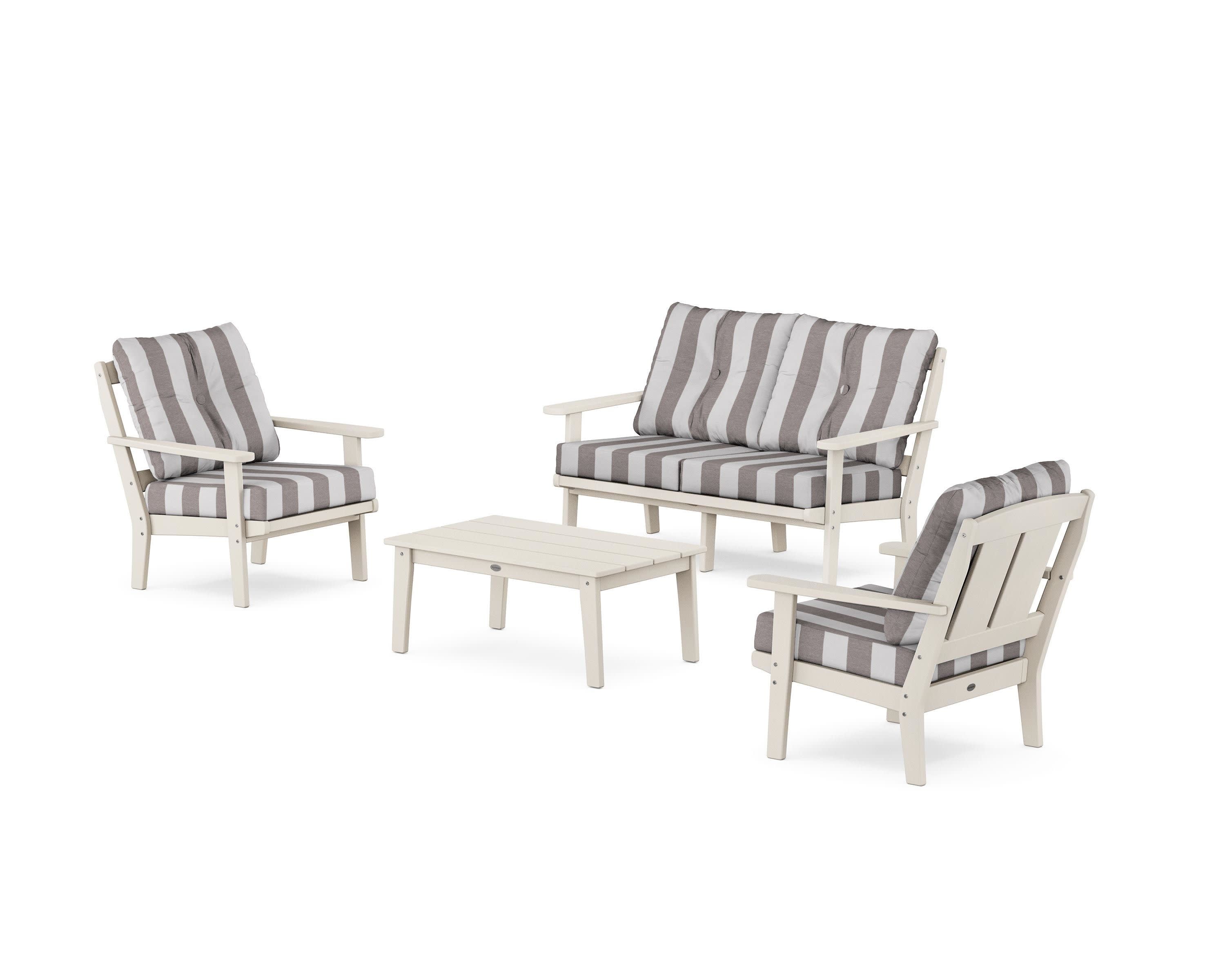 Mission 4-Piece Deep Seating Set with Loveseat in Sand / Cabana Stripe Grey Mist