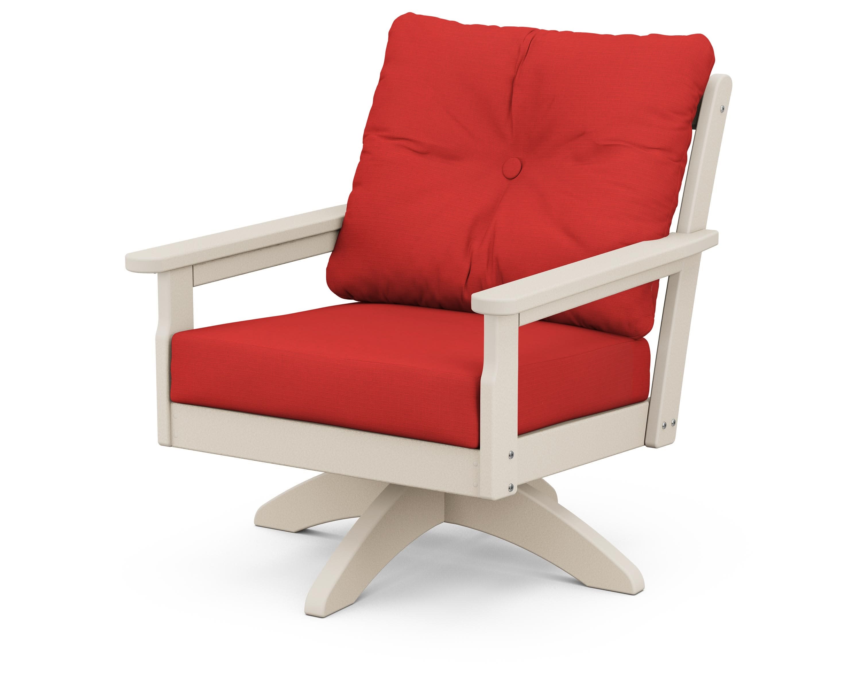 Vineyard Deep Seating Swivel Chair in Sand / Crimson Linen