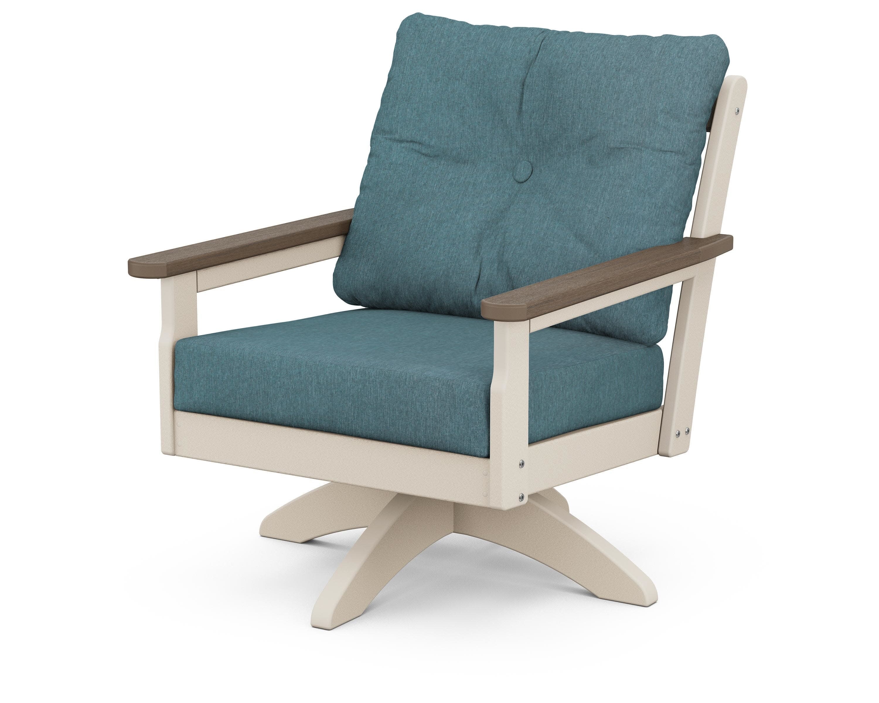 Vineyard Deep Seating Swivel Chair in Sand / Kona / Ocean Teal