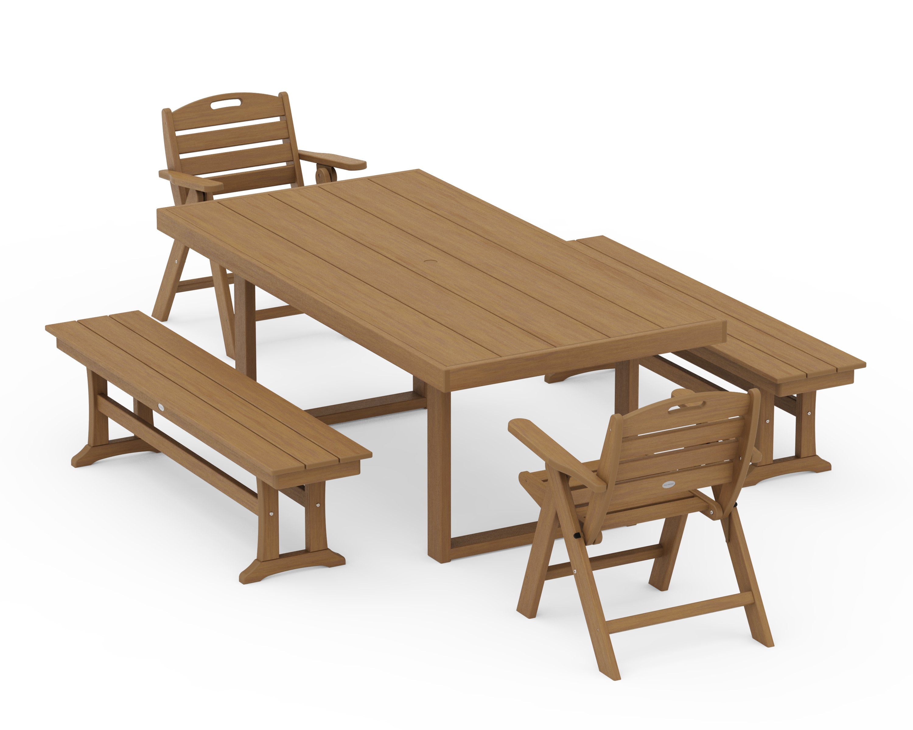 Nautical Folding Highback 5-Piece Dining Set with Trestle Legs in Natural
