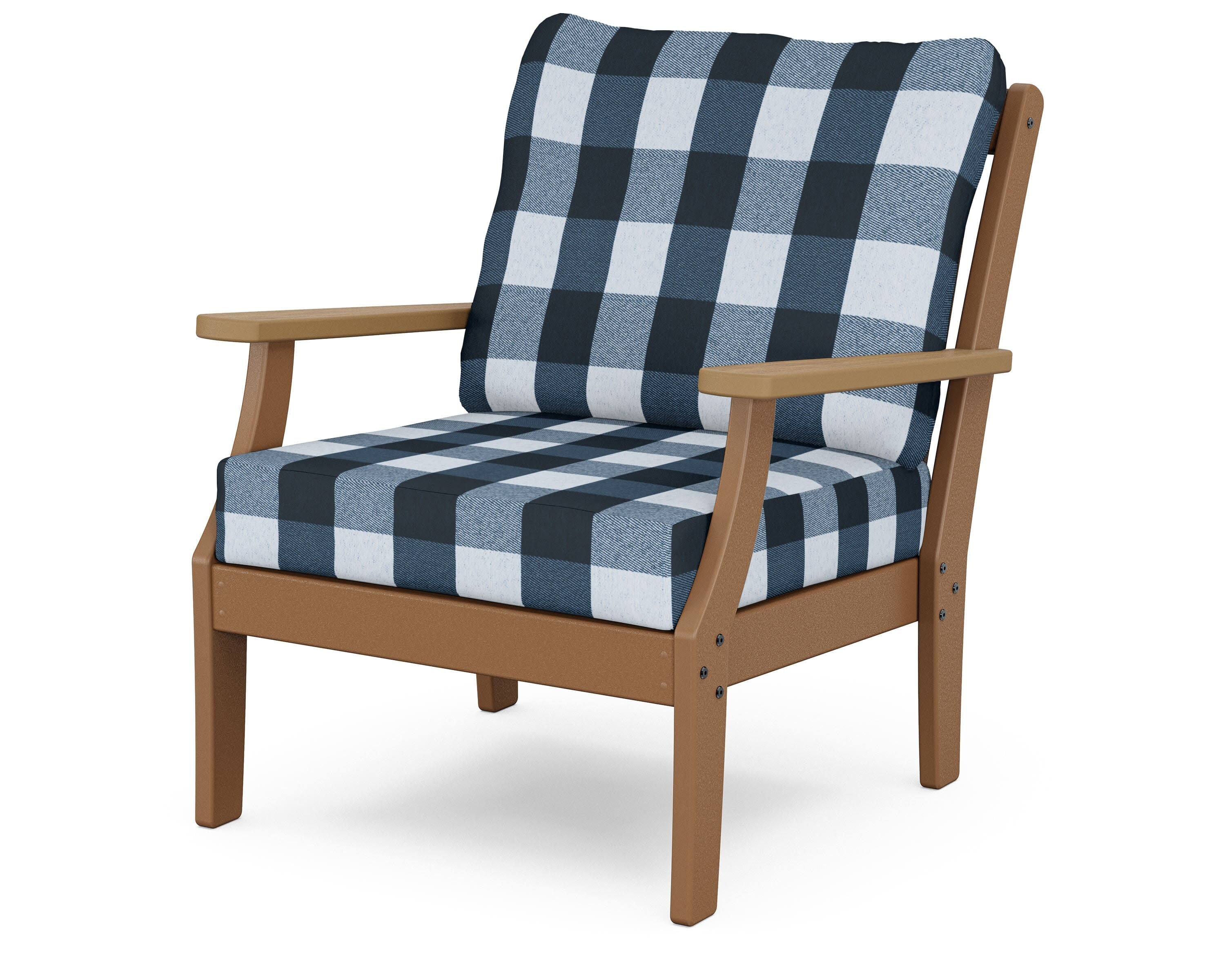 Braxton Deep Seating Chair in Teak / Natural / Buffalo Plaid Marine Indigo