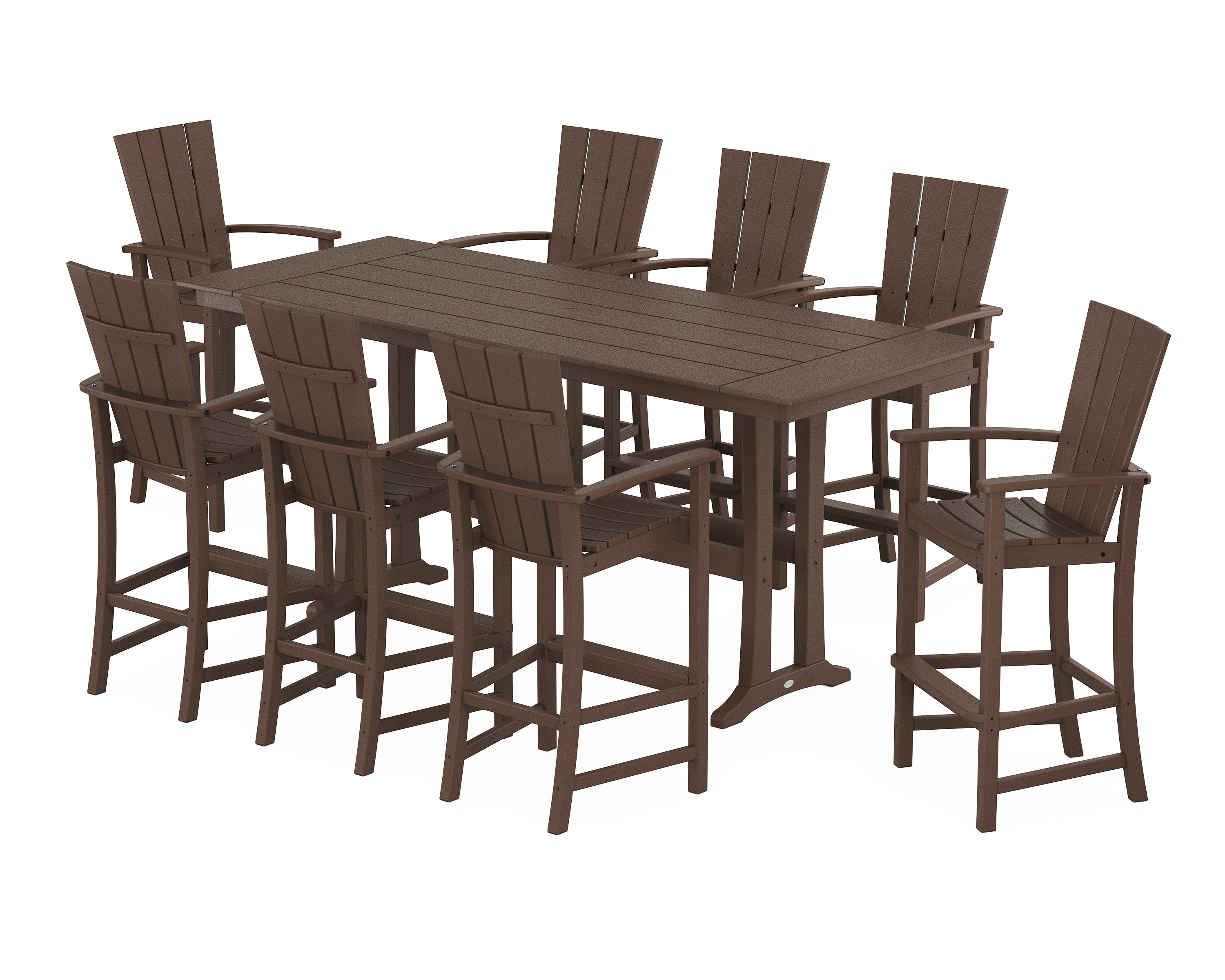 Quattro Adirondack 9-Piece Farmhouse Bar Set with Trestle Legs in Mahogany