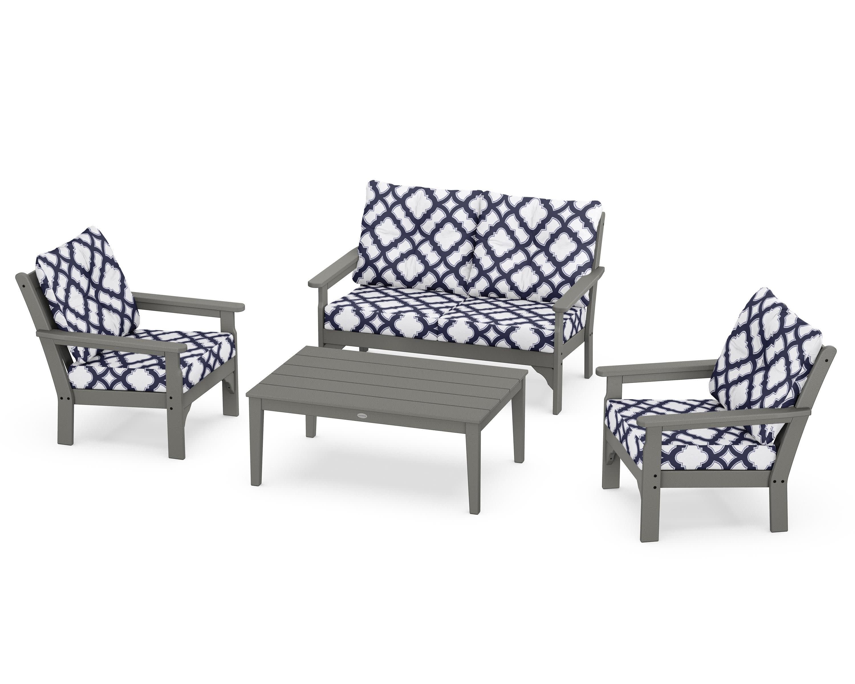Vineyard 4-Piece Deep Seating Set in Slate Grey / Trellis Navy
