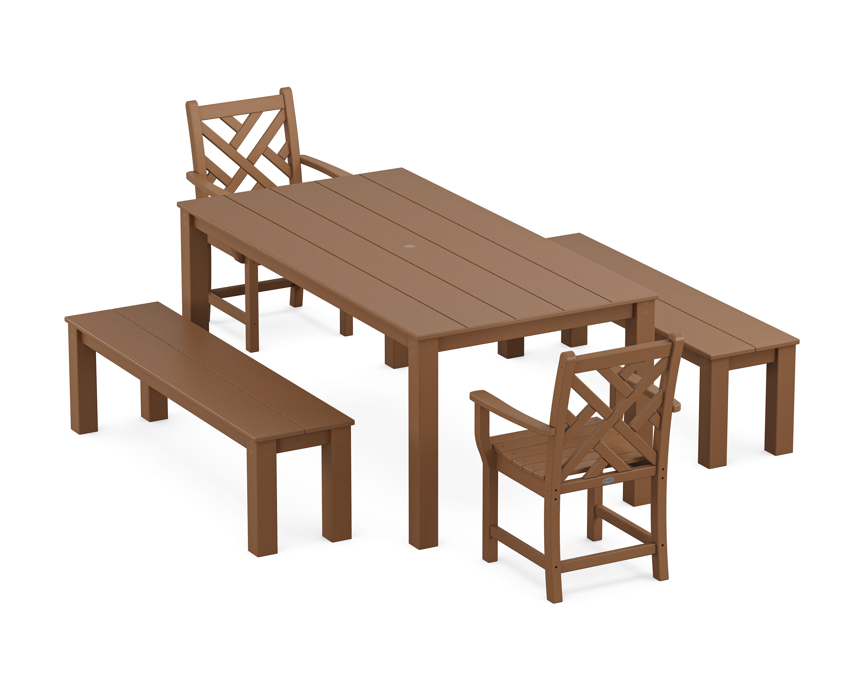 Chippendale 5-Piece Parsons Dining Set with Benches in Teak
