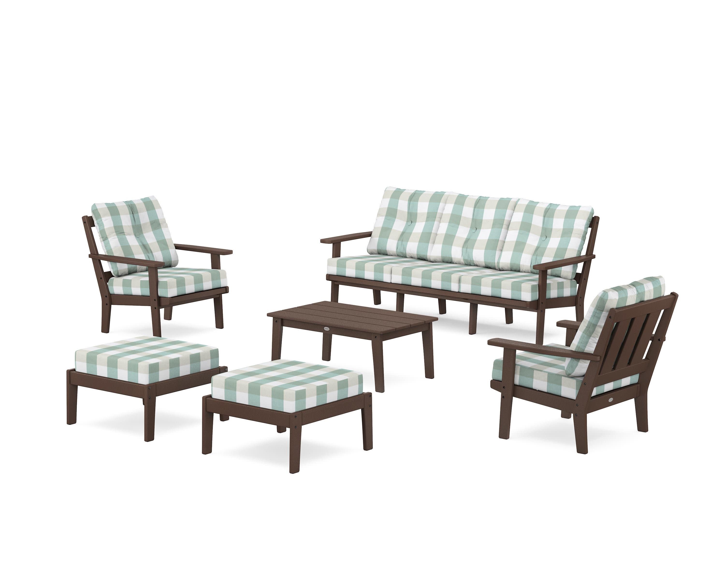 Oxford 6-Piece Lounge Sofa Set in Mahogany / Buffalo Plaid Glacier Spa