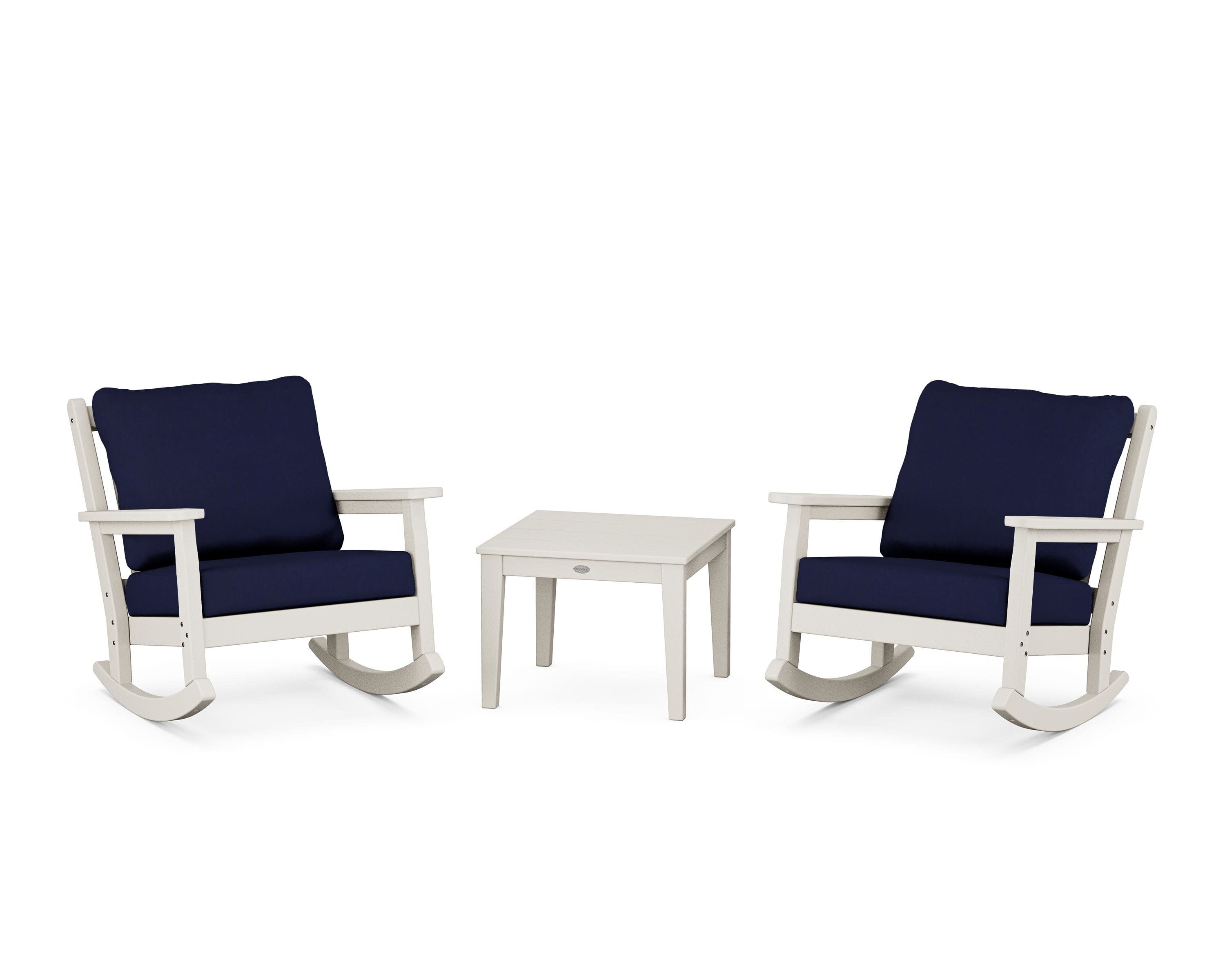 Chippendale 3-Piece Deep Seating Rocker Set in Sand / Navy