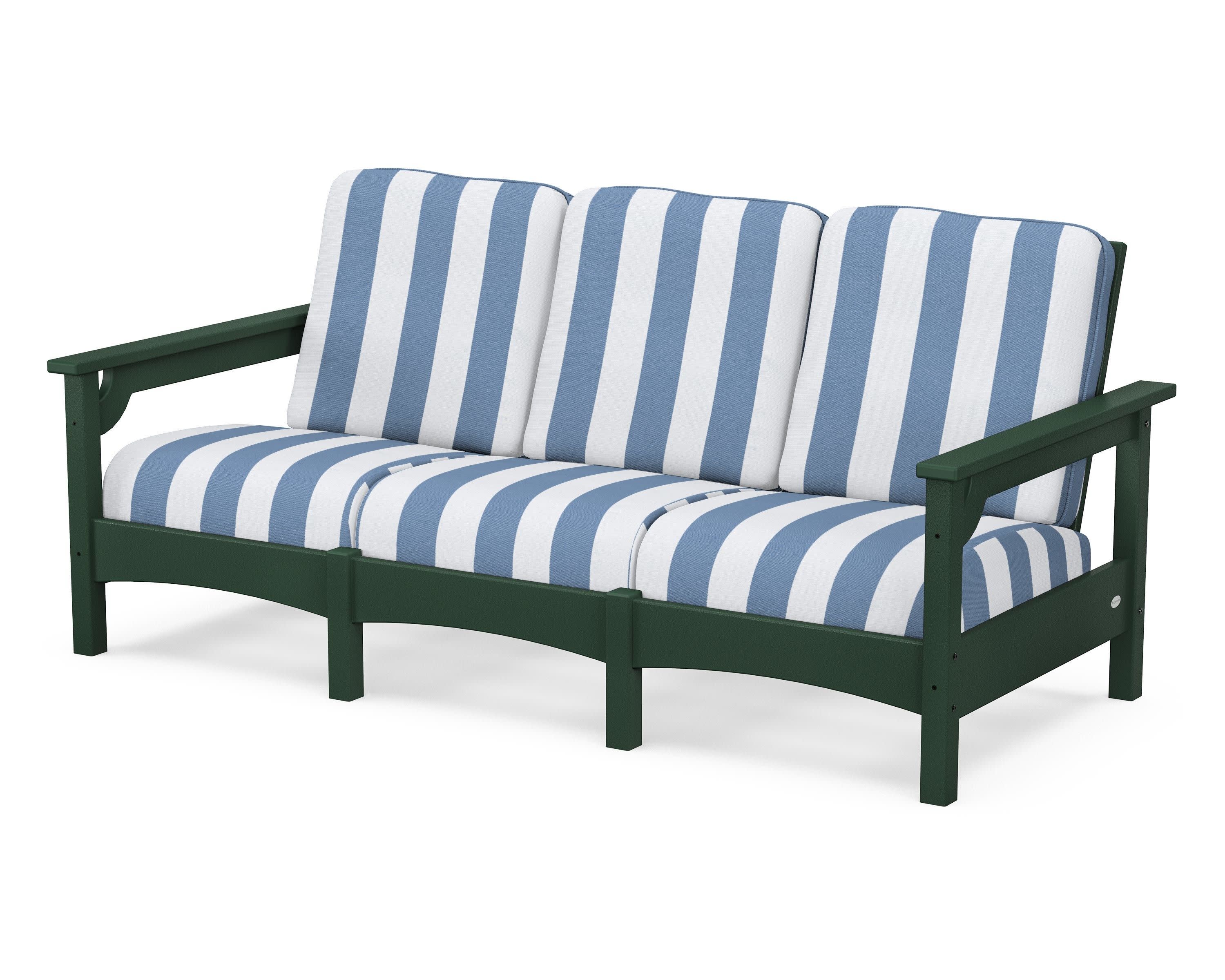 Club Sofa in Green / Cabana Stripe Sky Blue