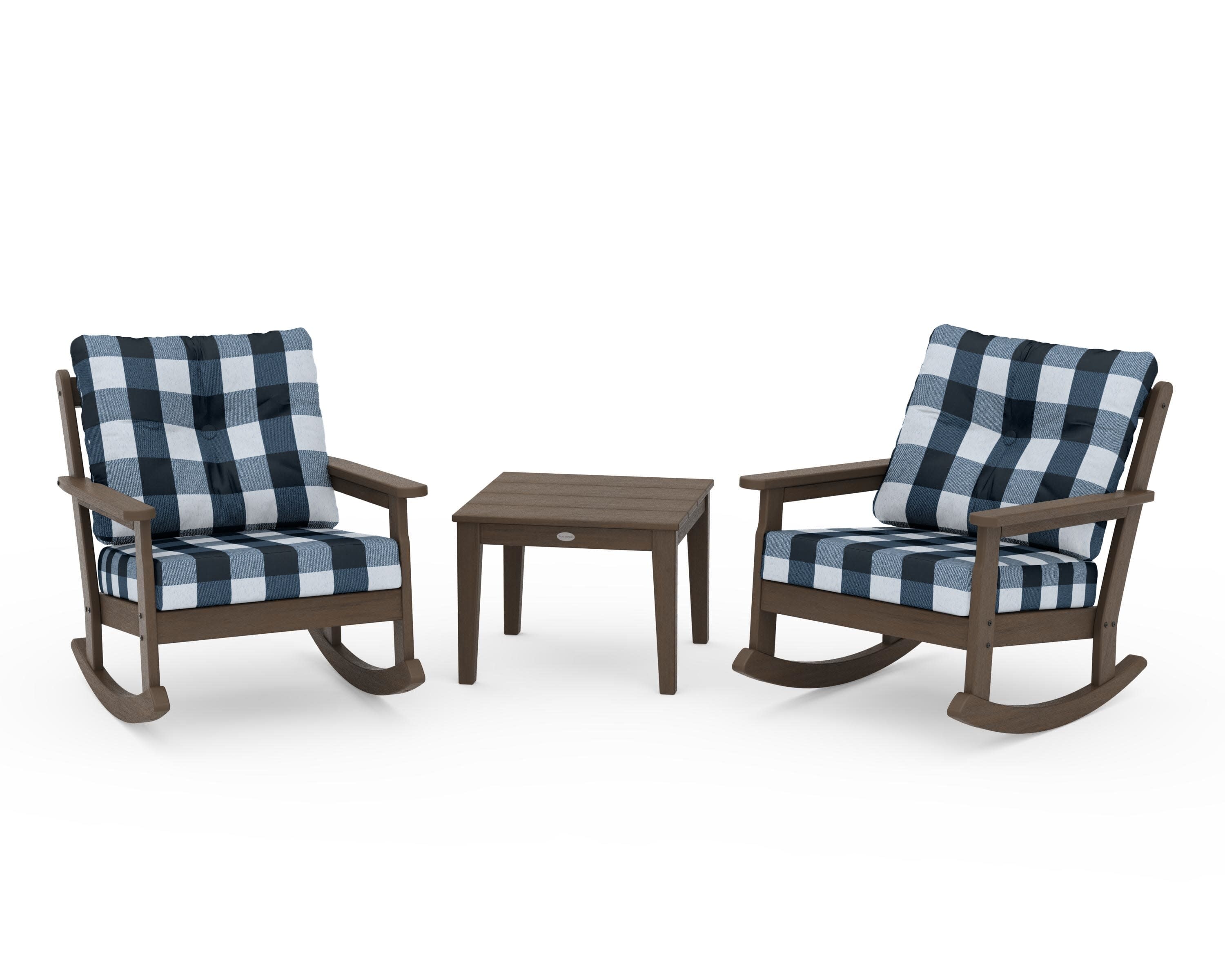 Vineyard 3-Piece Deep Seating Rocker Set in Kona / Buffalo Plaid Marine Indigo