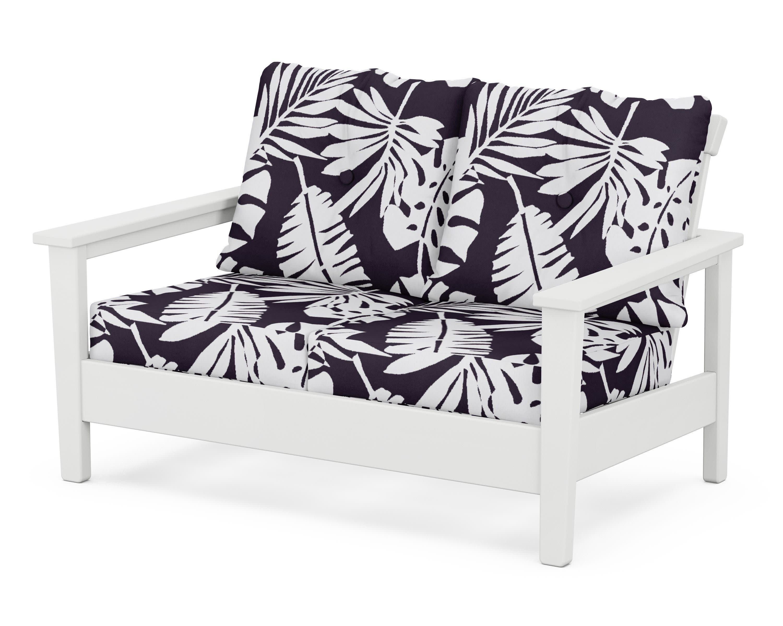 Prescott Deep Seating Loveseat in White / Leaf Navy