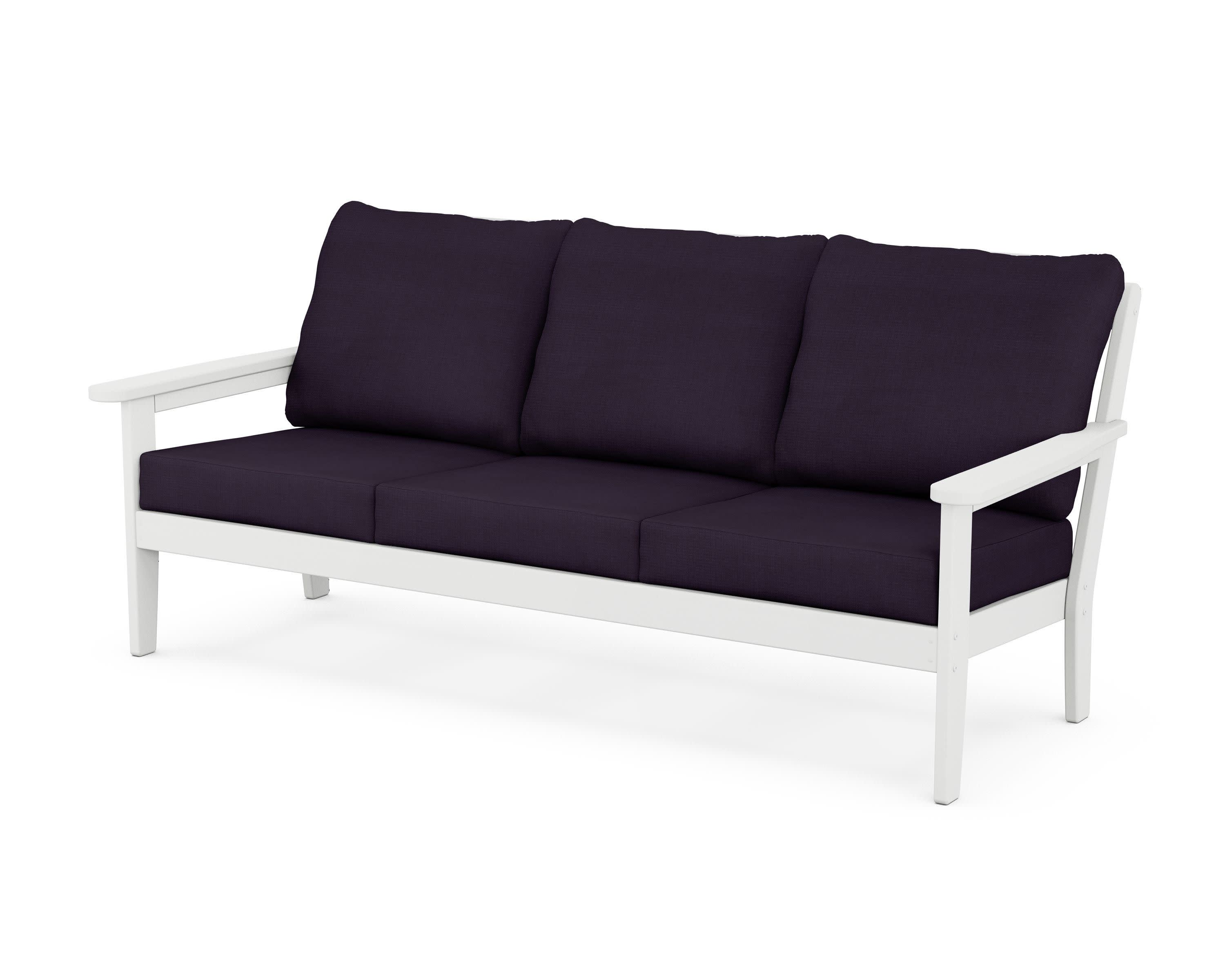 Cottage Deep Seating Sofa in White / Navy Linen
