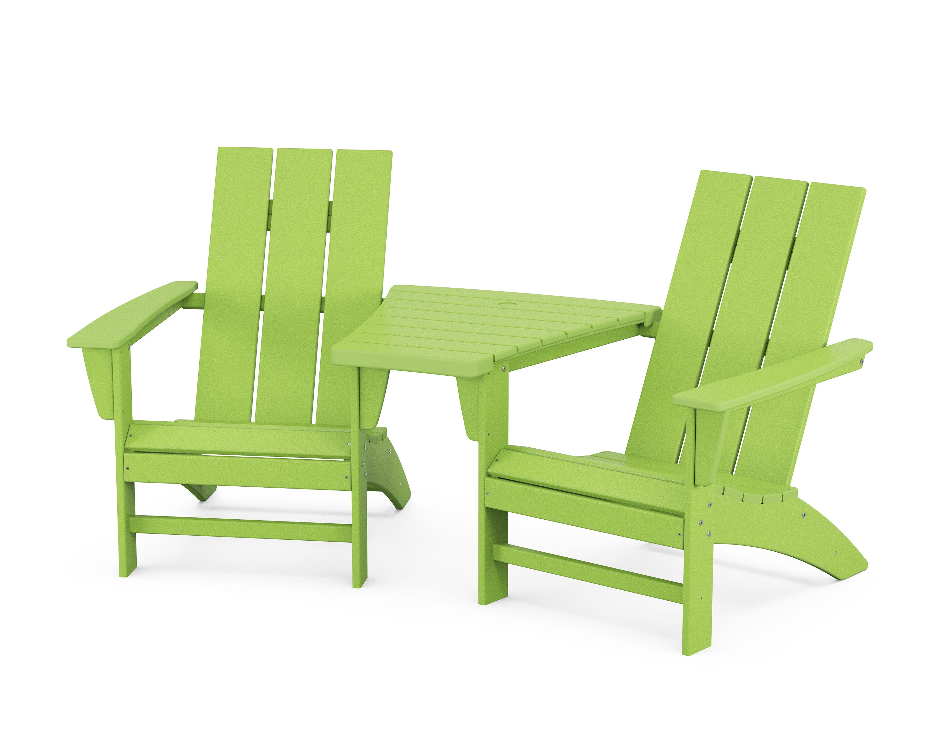 Modern 3-Piece Adirondack Set with Angled Connecting Table in Lime