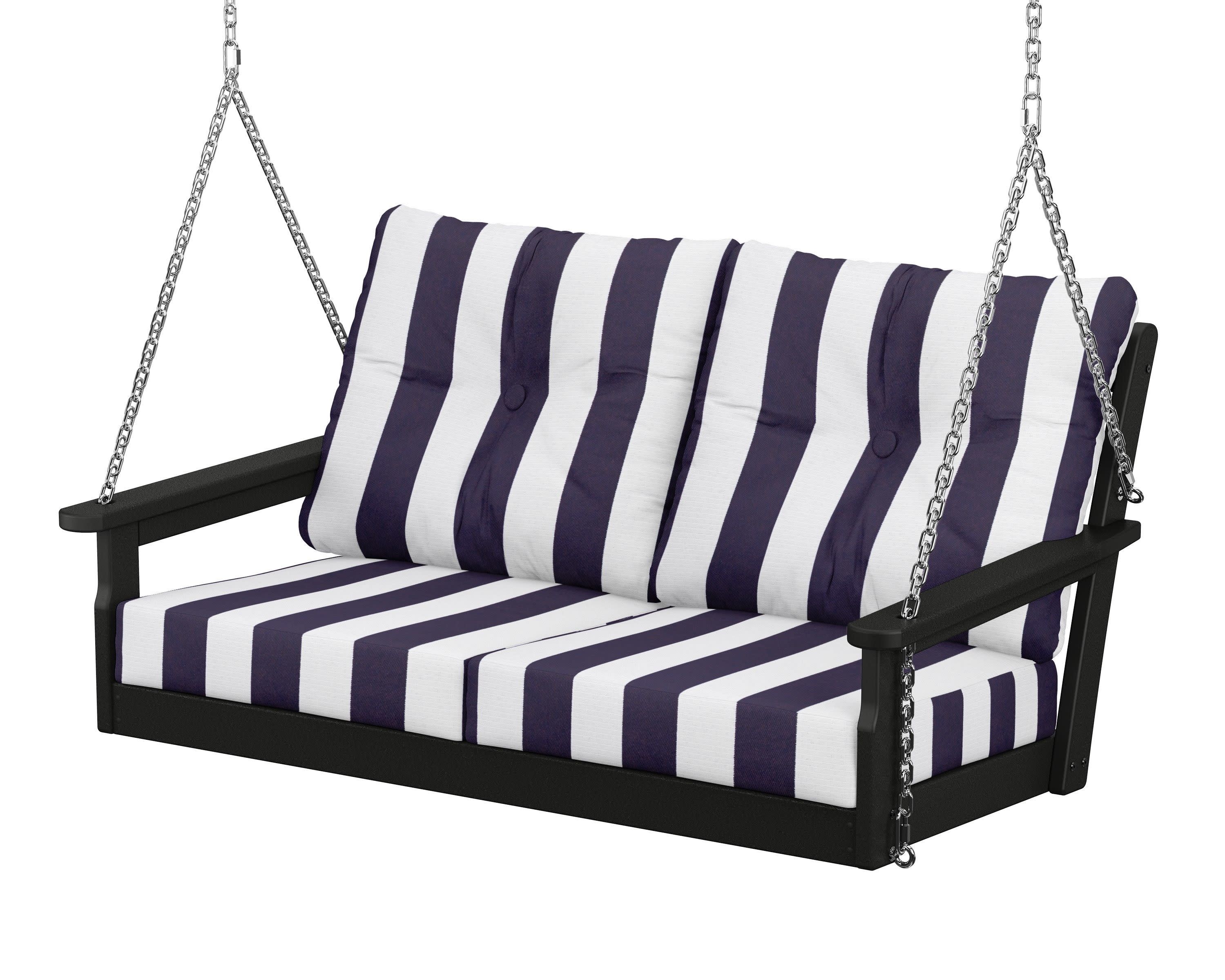 Vineyard Deep Seating Swing in Black / Cabana Stripe Navy