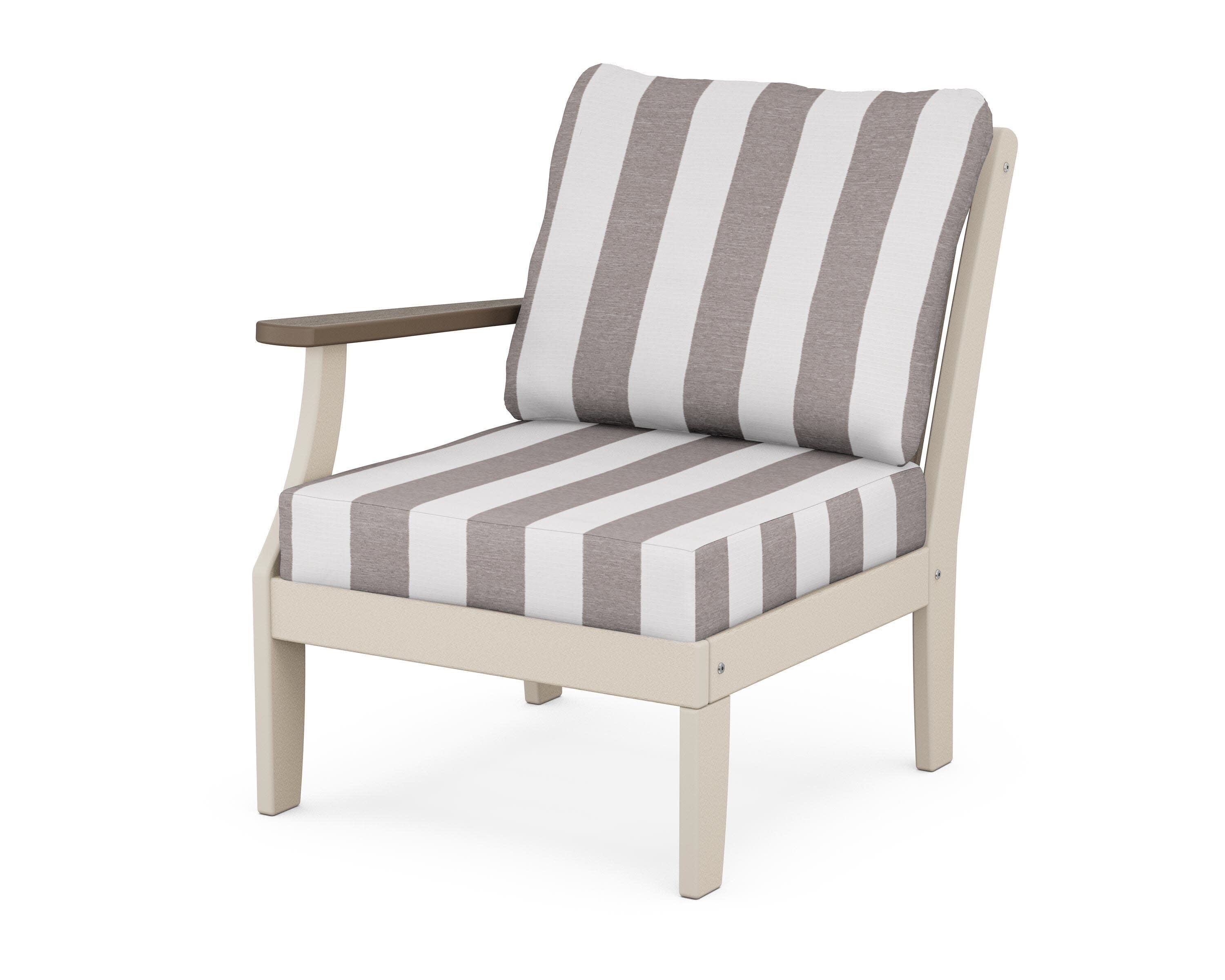 Braxton Modular Left Arm Chair in Sand / Kona / Cabana Stripe Grey Mist