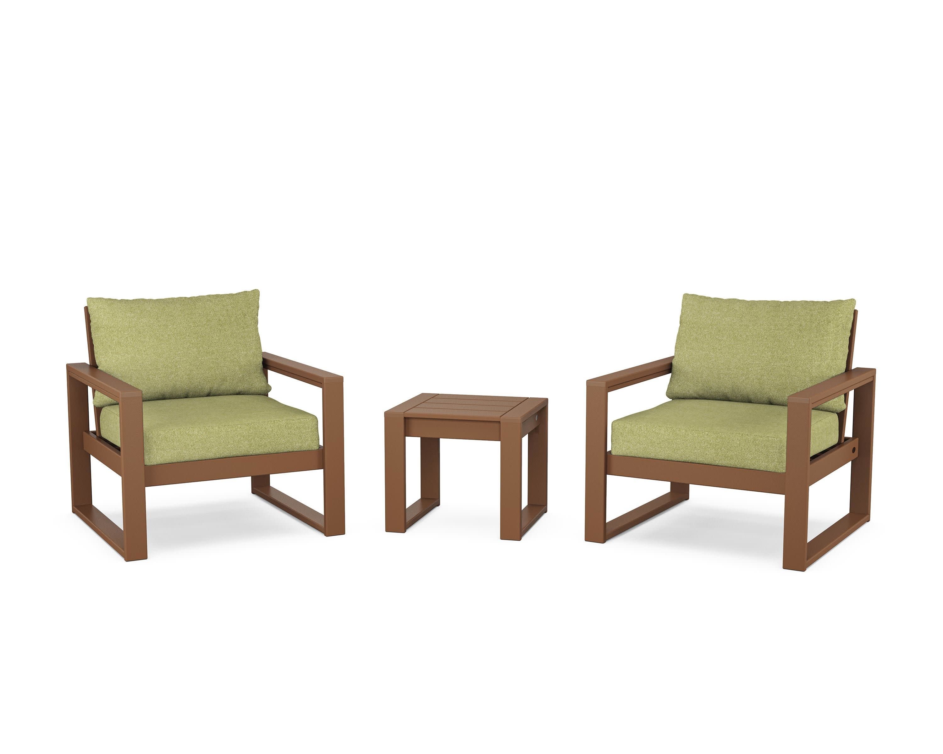 EDGE Sectional 3-Piece Deep Seating Set in Teak / Chartreuse Boucle