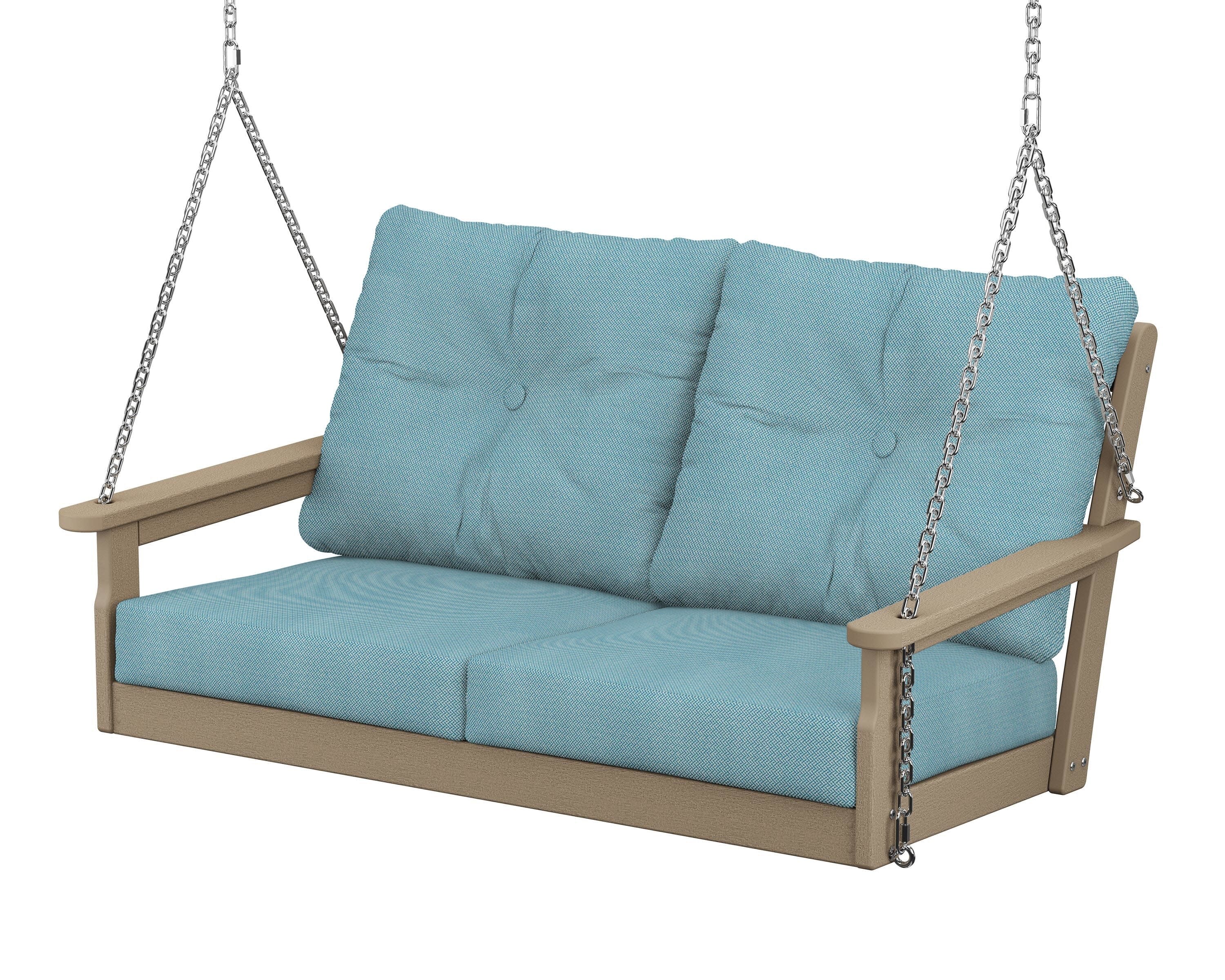 Vineyard Deep Seating Swing in Vintage Sahara / Lattice Sky Blue